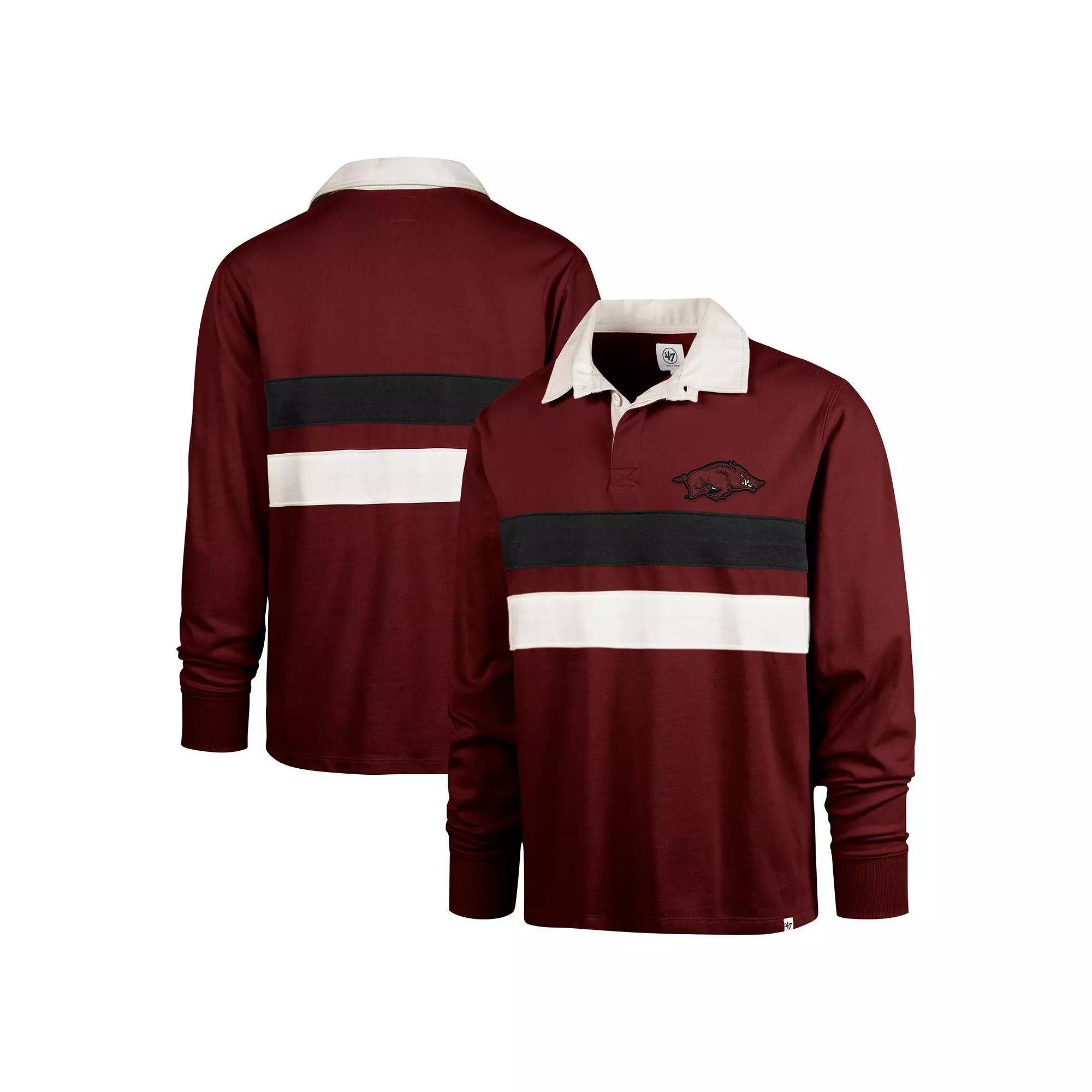 Men's '47 Cardinal Arkansas Razorbacks Clubhouse Knox Thames Long Sleeve Rugby Polo, Size: Large, Red Product Image