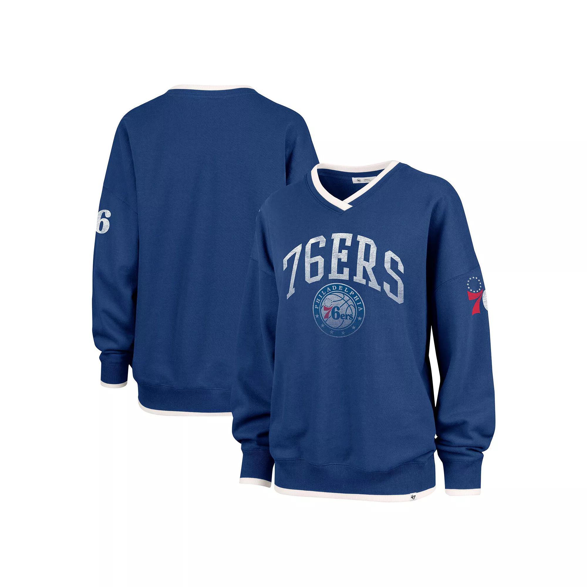 Women's '47  Royal Philadelphia 76ers Rise Wax Pack Daze '80s Oversize Pullover Sweatshirt, Size: Small, 76r Blue Product Image