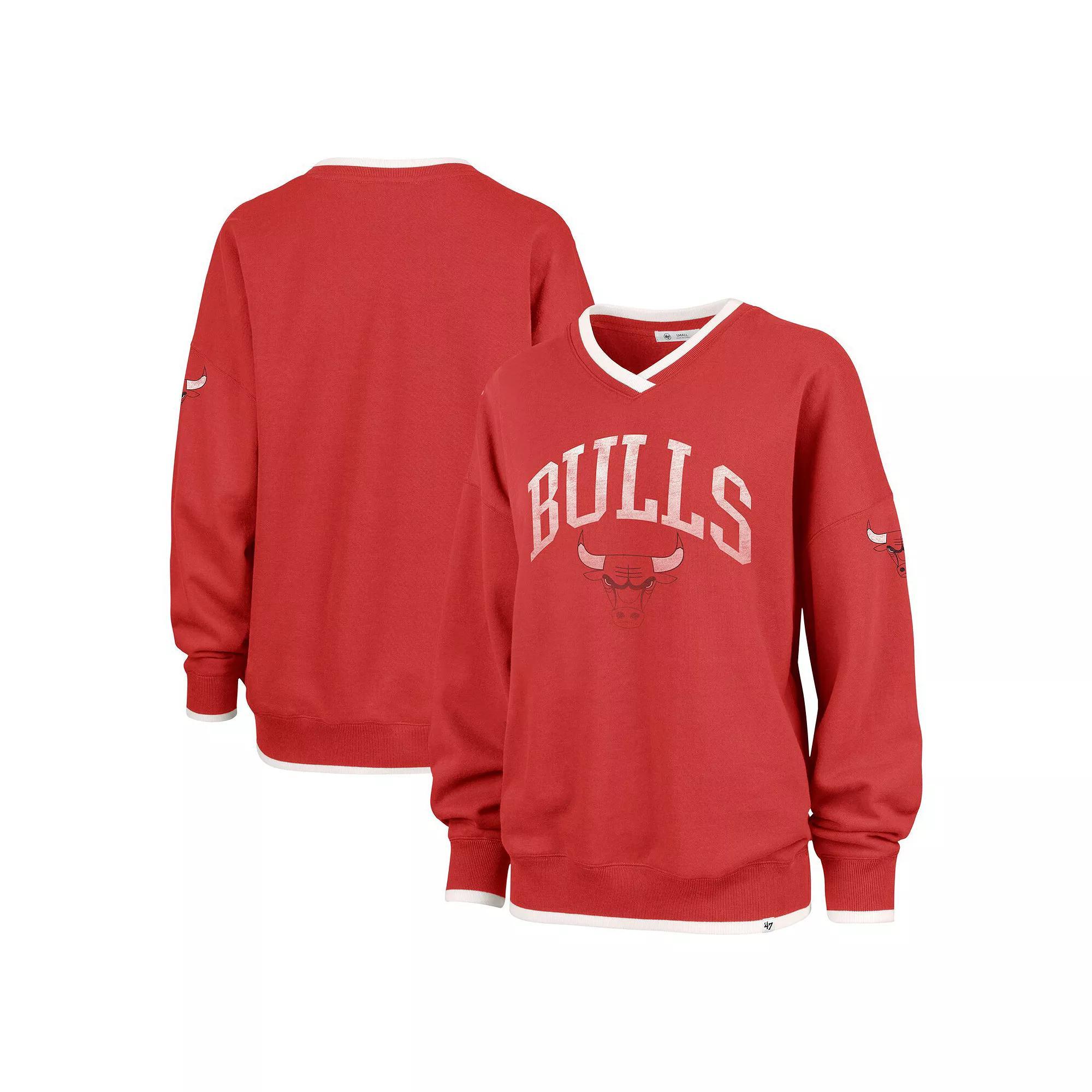 Women's '47  Red Chicago Bulls Rise Wax Pack Daze '80s Oversize Pullover Sweatshirt, Size: Large Product Image