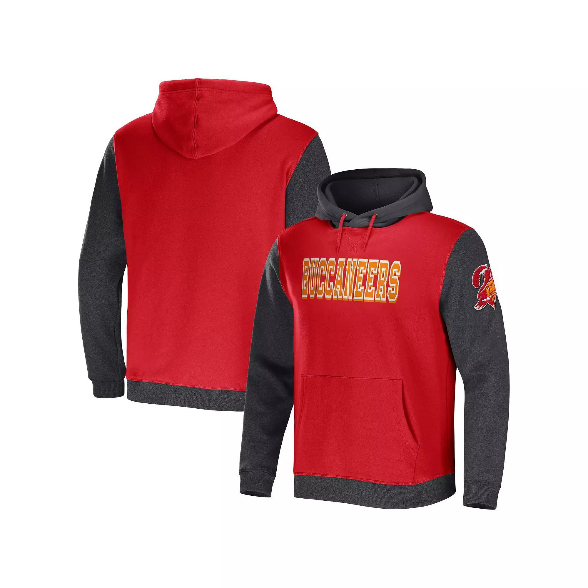 Men's NFL x Darius Rucker Collection by Fanatics Red/Charcoal Tampa Bay Buccaneers Colorblock Pullover Hoodie, Size: Medium Product Image