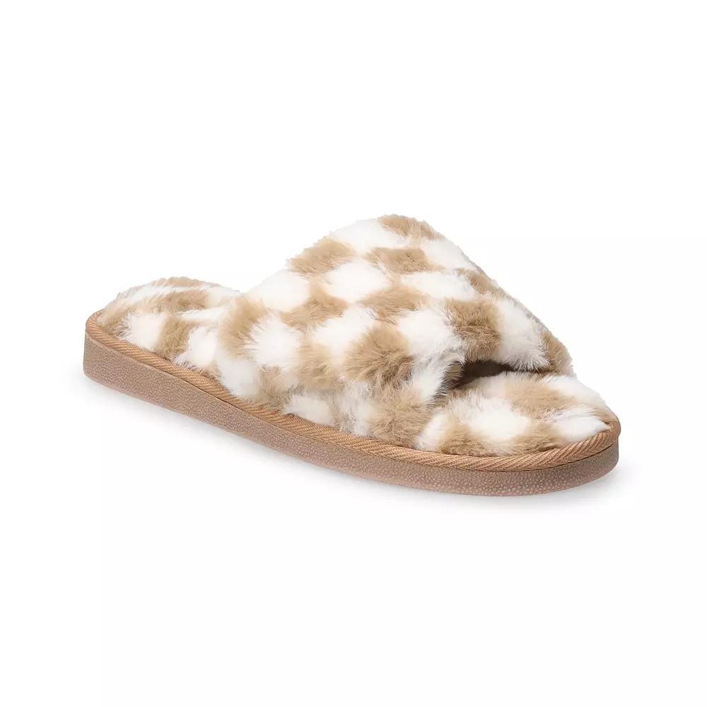 Women's Checkered Faux Fur Open Toe Slippers, Size: XL, Natural Product Image