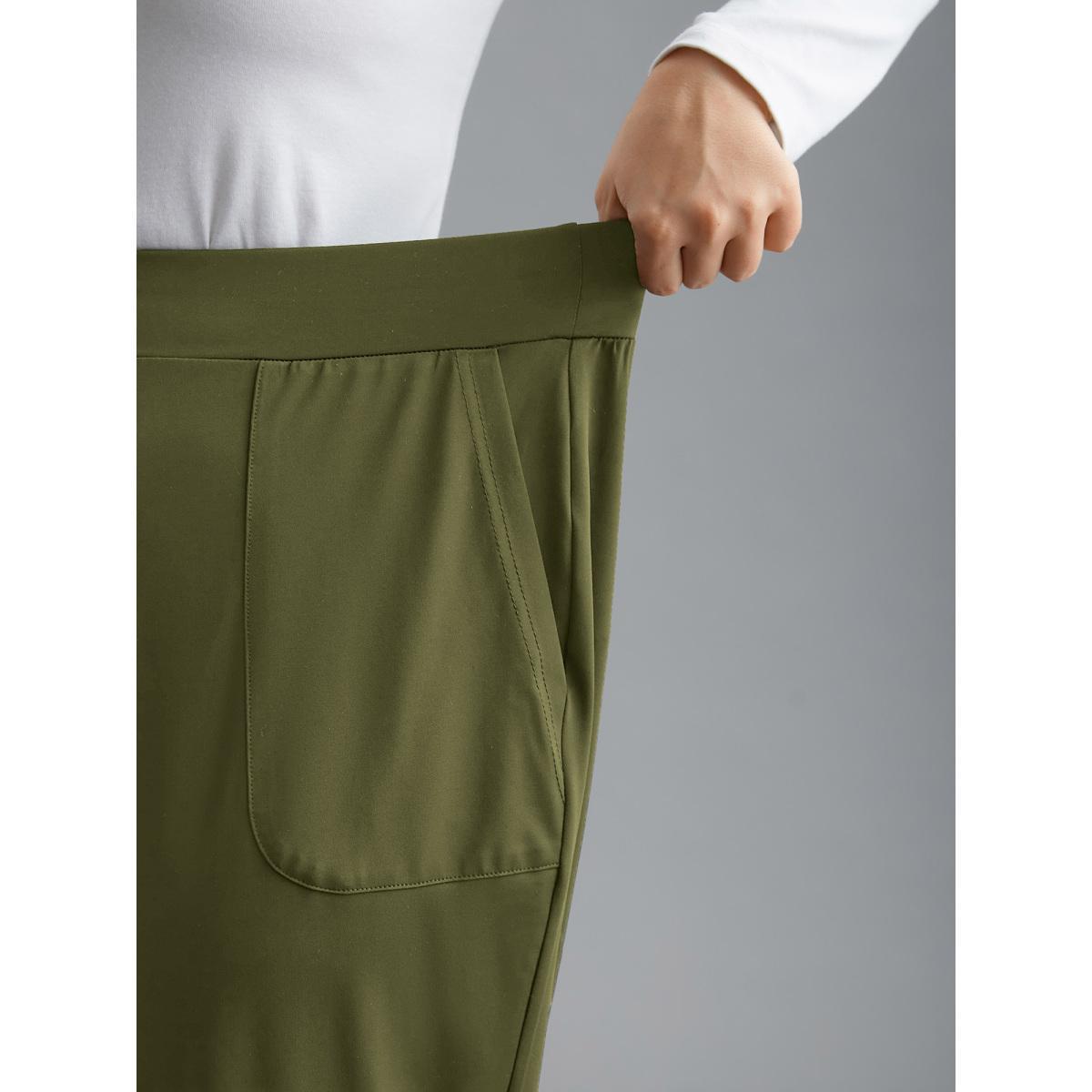 Plus Size Elastic Waist Mid-Rise Yoga Jogger Pants Women ArmyGreen Casual Mid Rise Everyday Pants BloomChic 14-16/1X Product Image