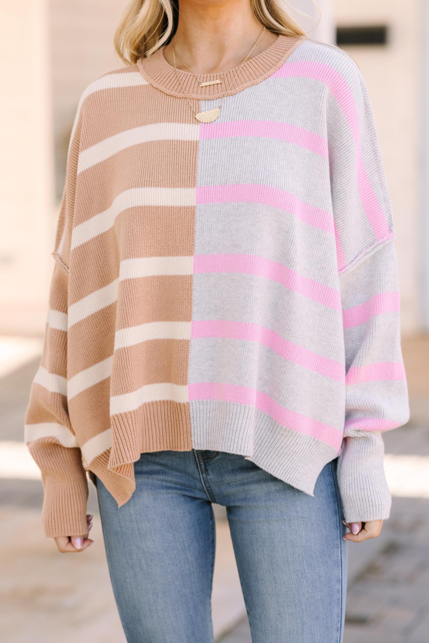 Give You Joy Brown & Gray Striped Sweater Female Product Image