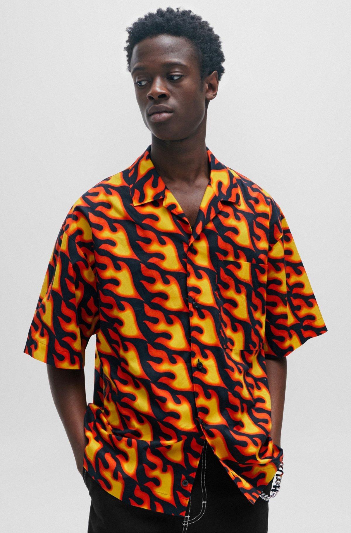 HUGO BOSS Oversized-fit Short-sleeved Shirt In Seasonal Print In Patterned Product Image