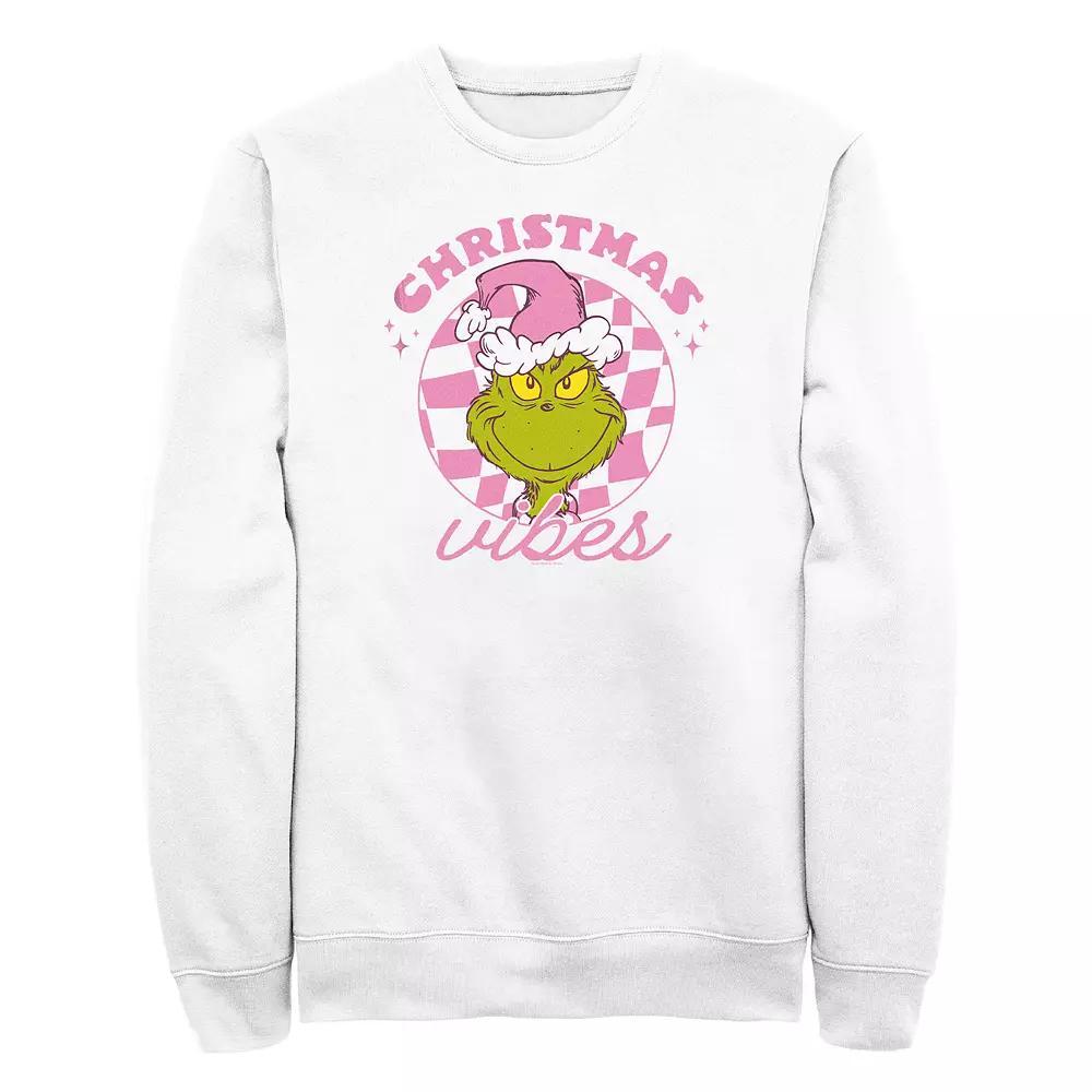 Men's Dr. Seuss Grinch Christmas Vibes Fleece Sweatshirt, Size: XL, White Product Image