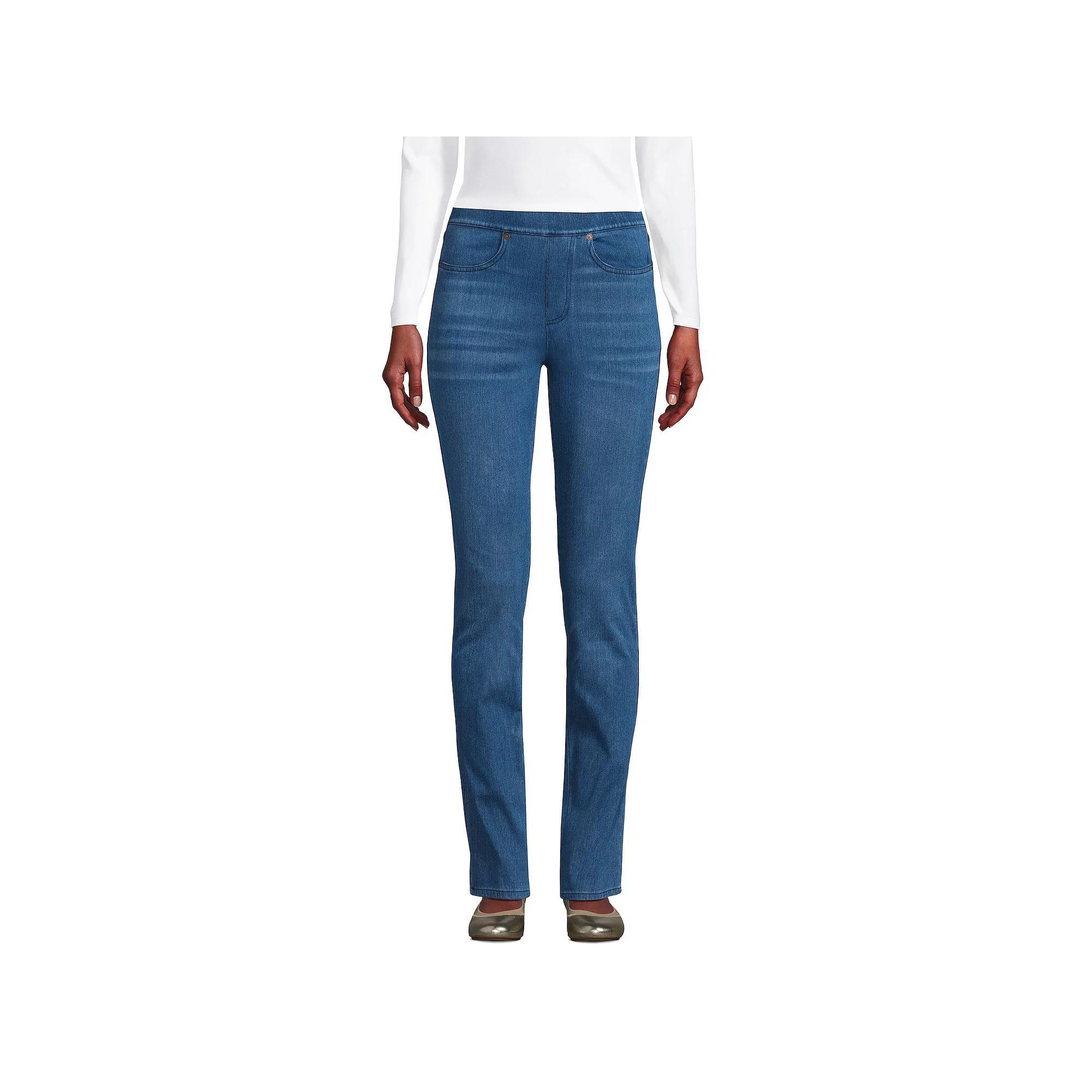 Petite Lands' End Starfish Mid-Rise Pull-On Straight Jeans, Women's, Size: Medium Petite, Medium  Blue Product Image