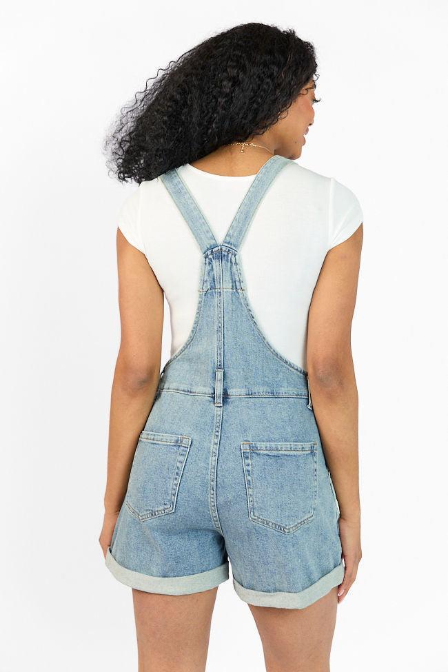 Common Ground Medium Wash Relaxed Fit Cuffed Overalls Product Image