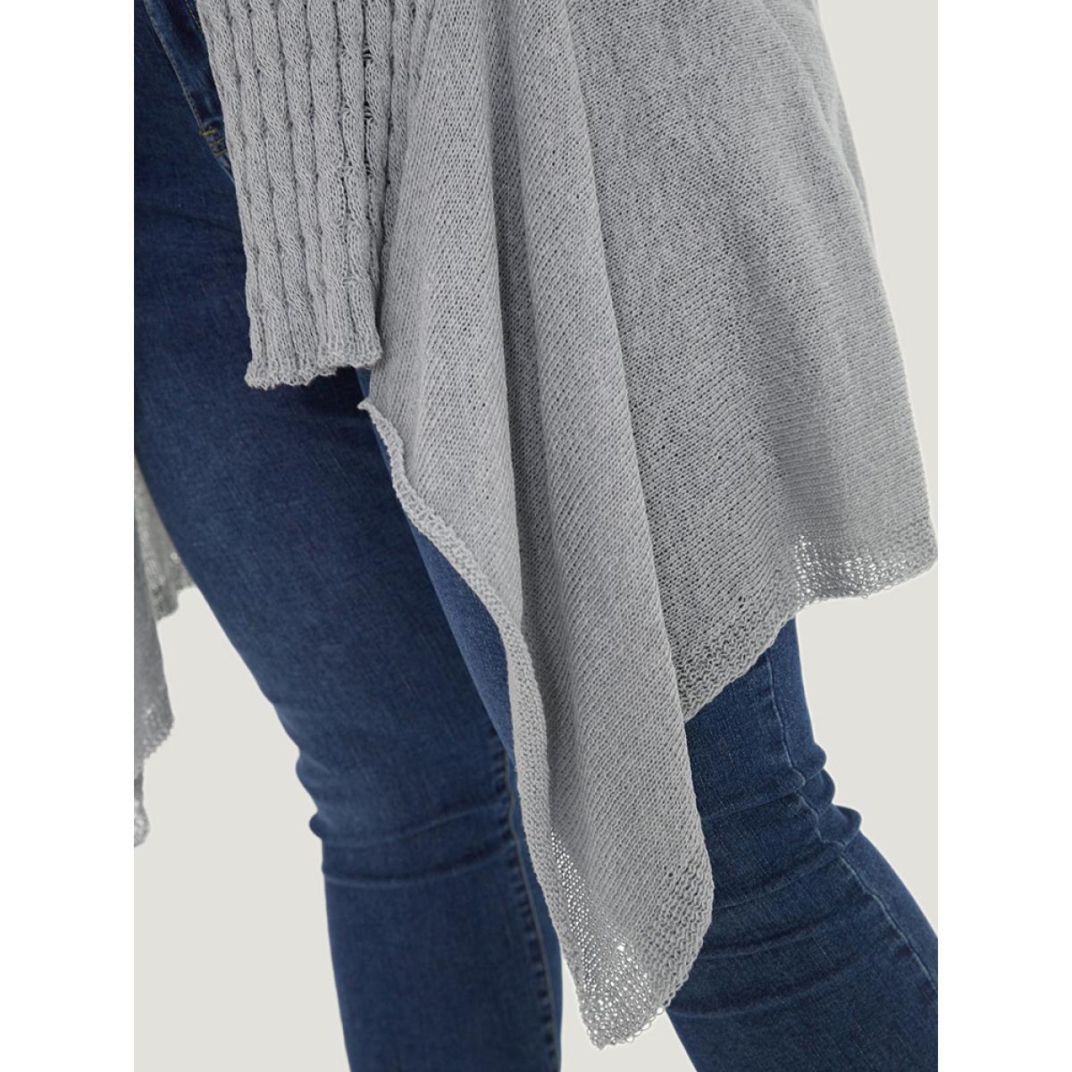 Plus Size Cable Knit Open Front Asymmetrical Hem Cardigan DarkGray Women Casual Loose Long Sleeve Dailywear Cardigans BloomChic 12/L Product Image