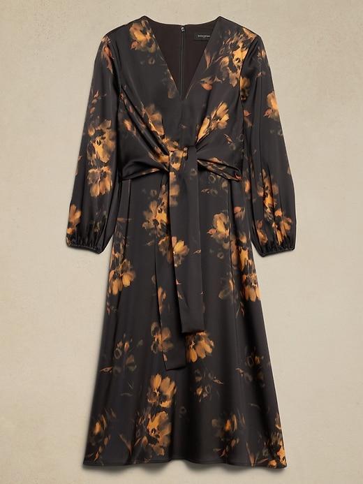 Satin Tie-Front Midi Dress Product Image