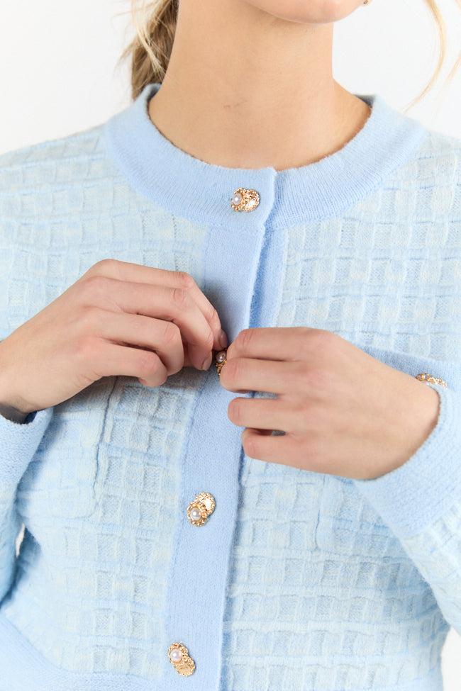Running On Love Blue Textured Woven Detail Cardigan FINAL SALE Product Image
