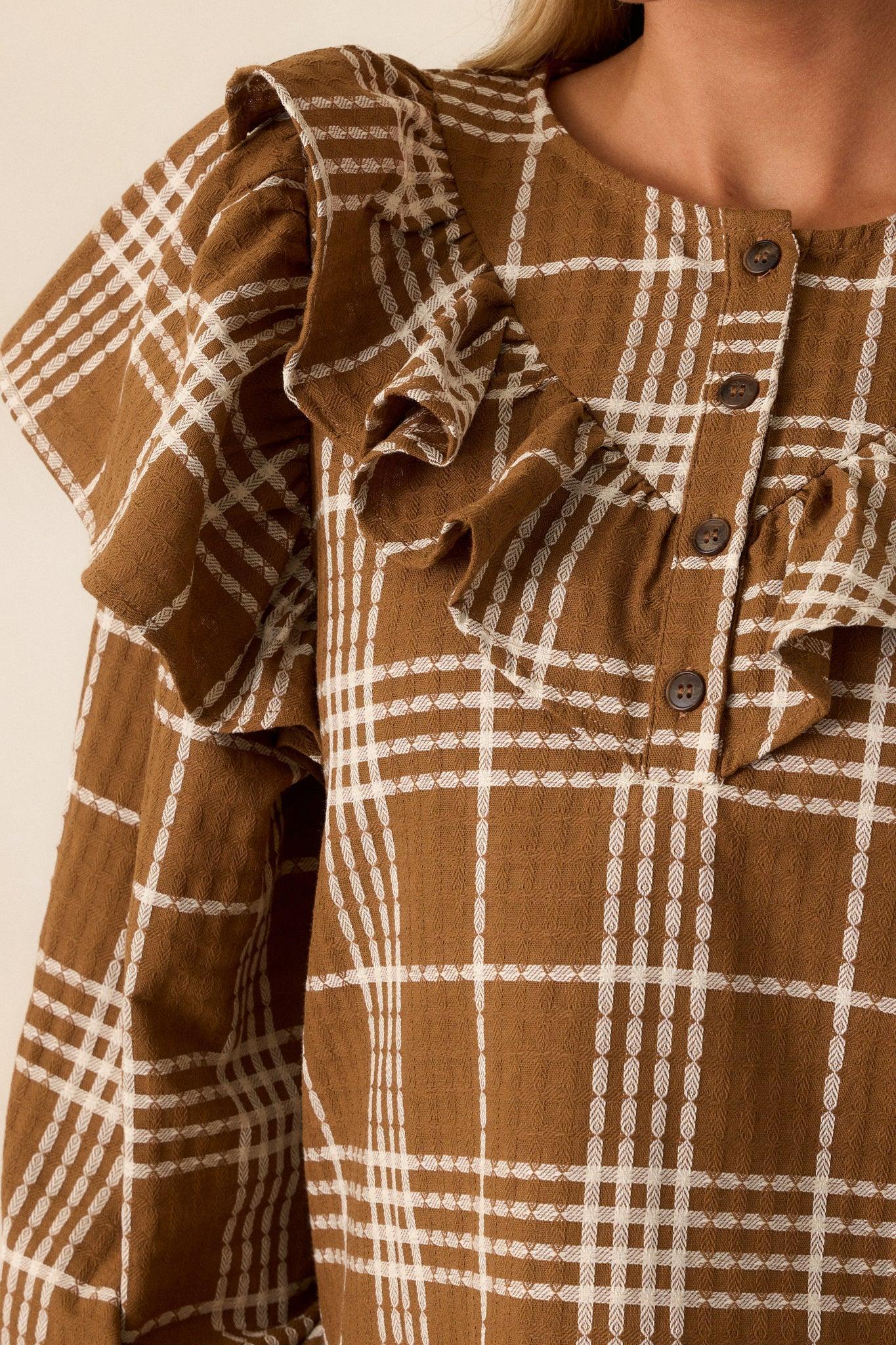 Mellow Moments Cotton Mocha Flutter Sleeve Blouse Product Image