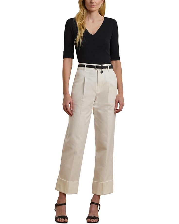 Petite Stretch Cotton Elbow-Sleeve V-Neck Tee Product Image