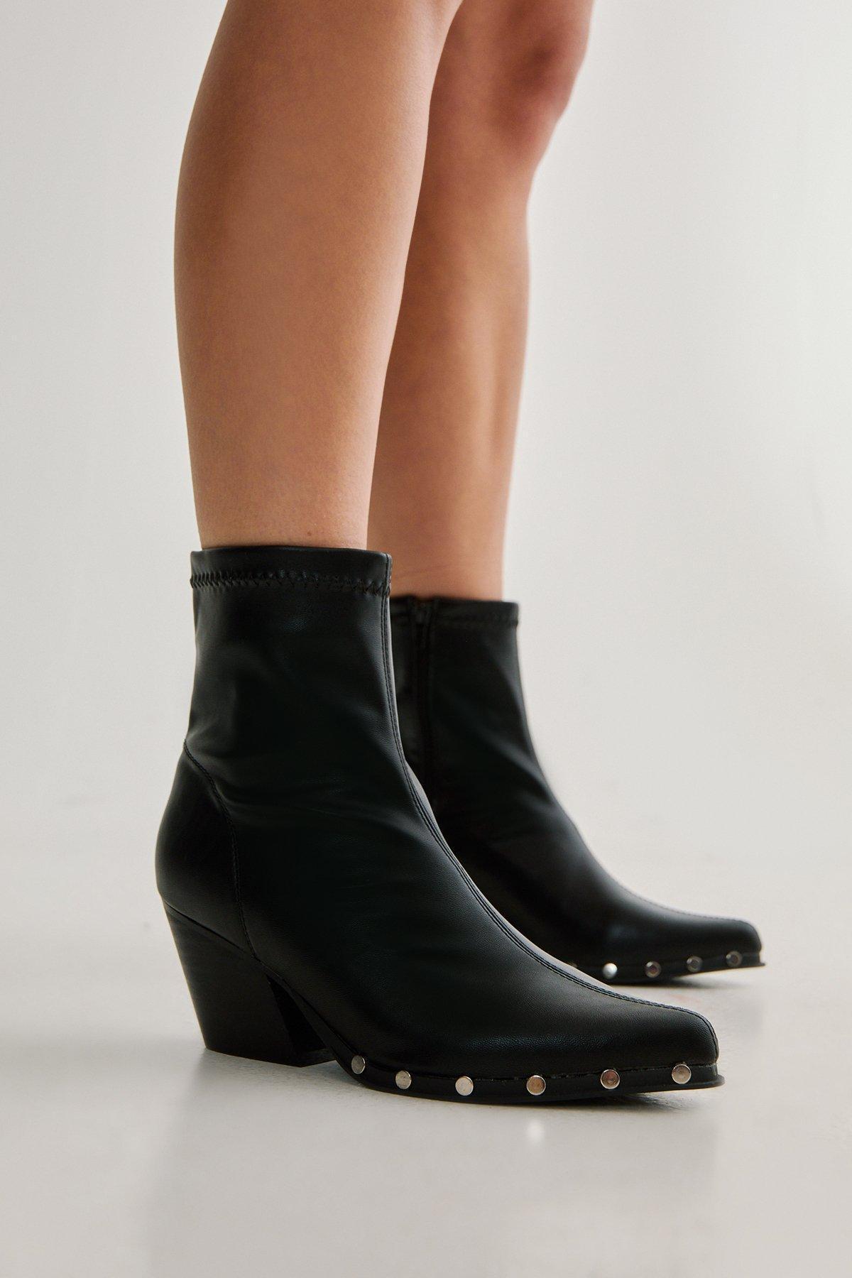 Studded Faux Leather Pointed Toe Ankle Boot Product Image