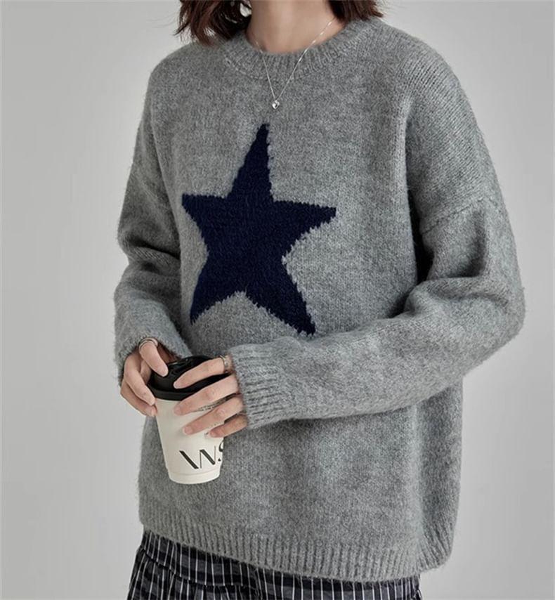 Round Neck Star Print Sweater Product Image