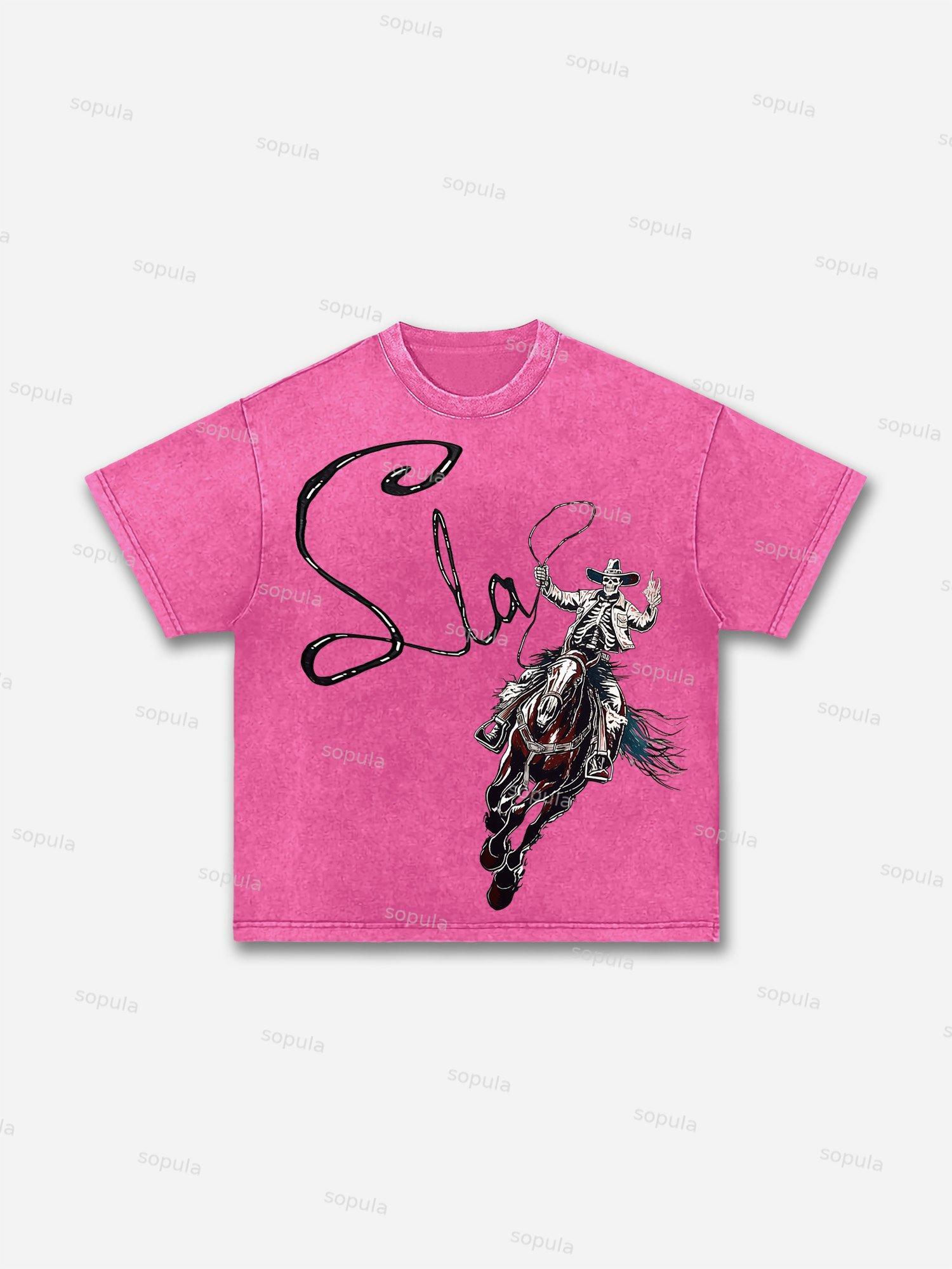 Skeleton Cowboy Acid Wash T-shirt Product Image