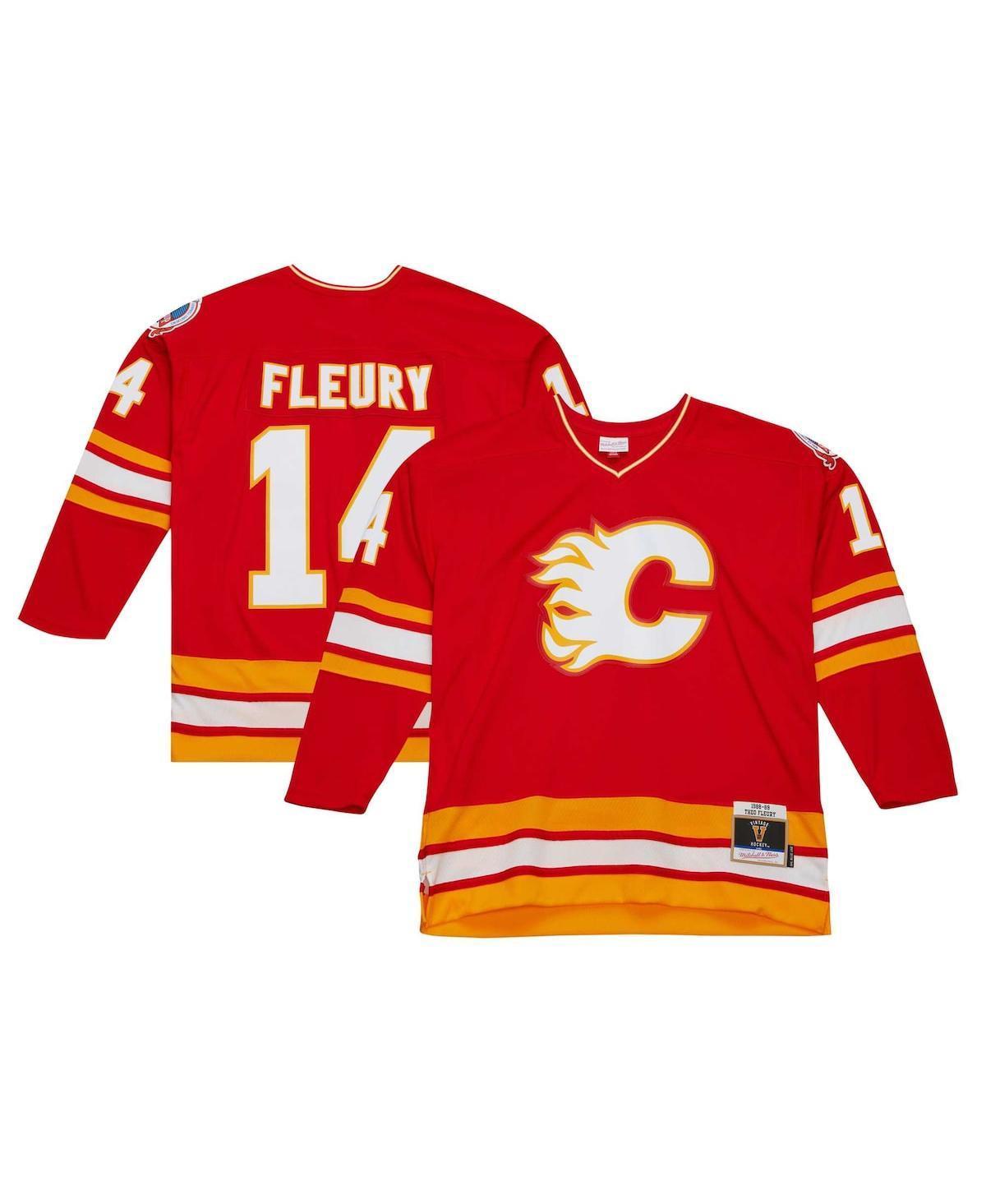 Mens Mitchell & Ness Theoren Fleury Red Calgary Flames 1988/89 Blue Line Player Jersey Product Image