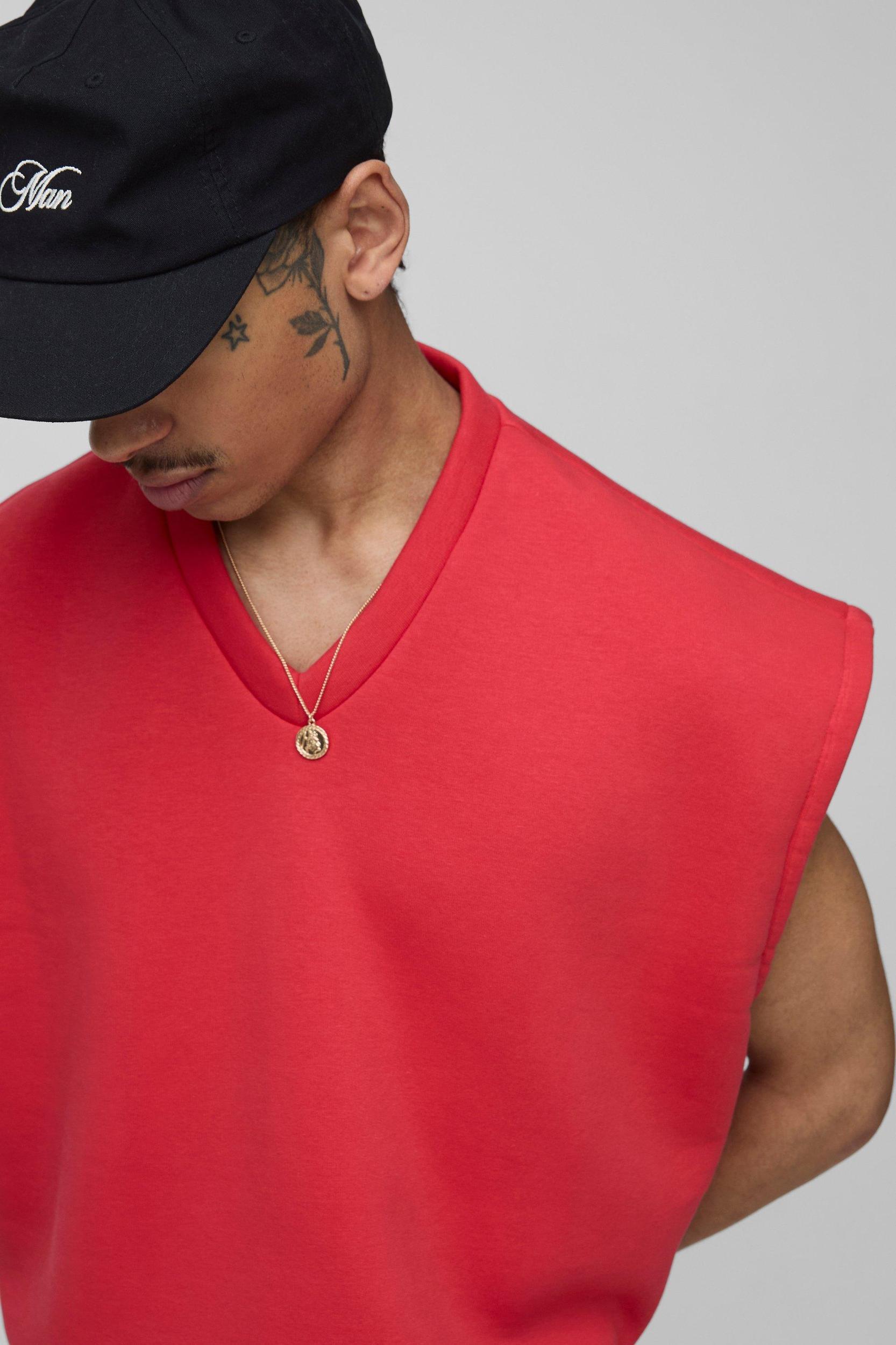 Oversized Boxy Cropped V Neck Sweatshirt Vest | boohooMAN USA Product Image