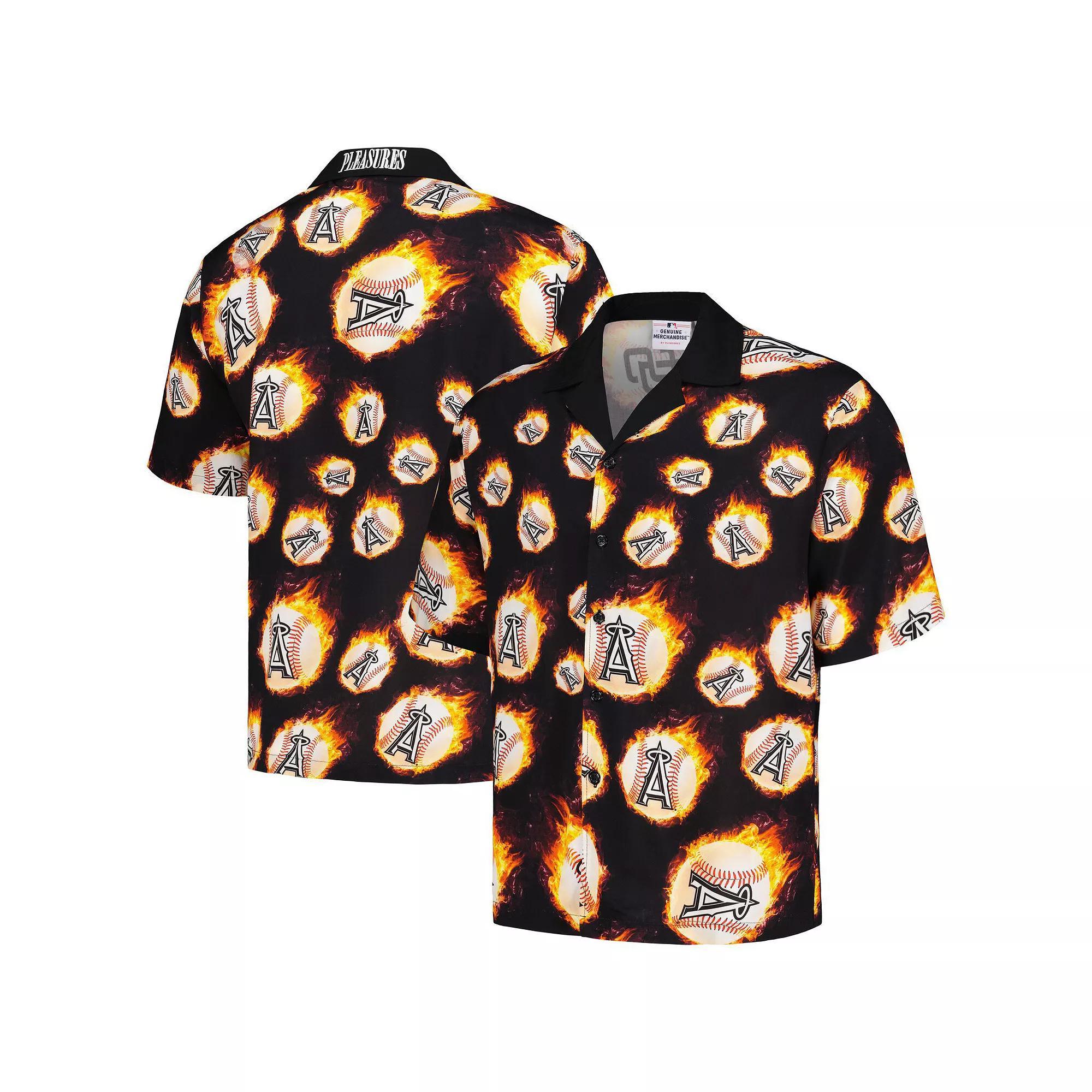 Men's Black Los Angeles Angels Flame Fireball Button-Up Shirt, Size: XL Product Image