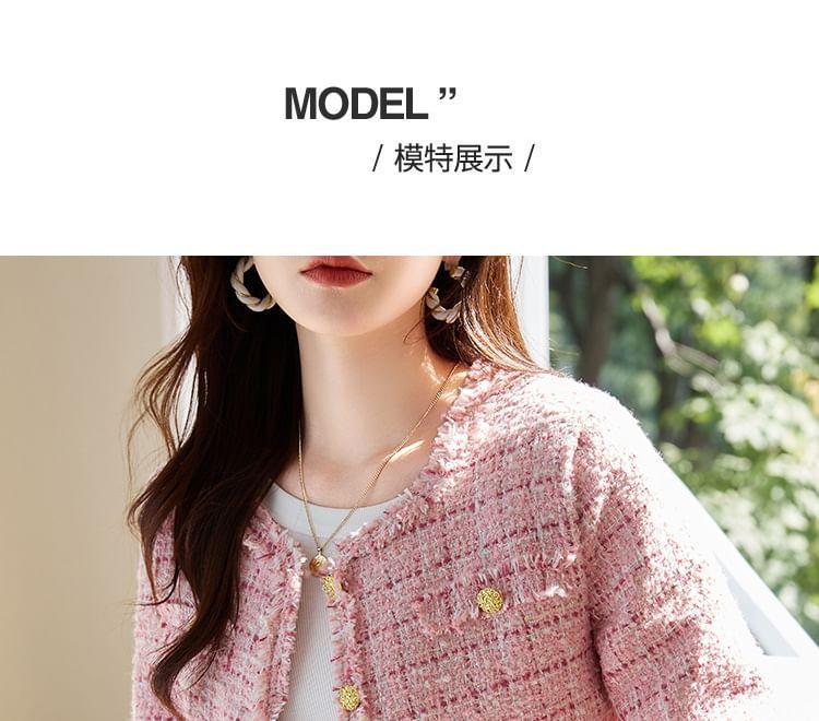 Round Neck Tweed Cropped Button Jacket Product Image