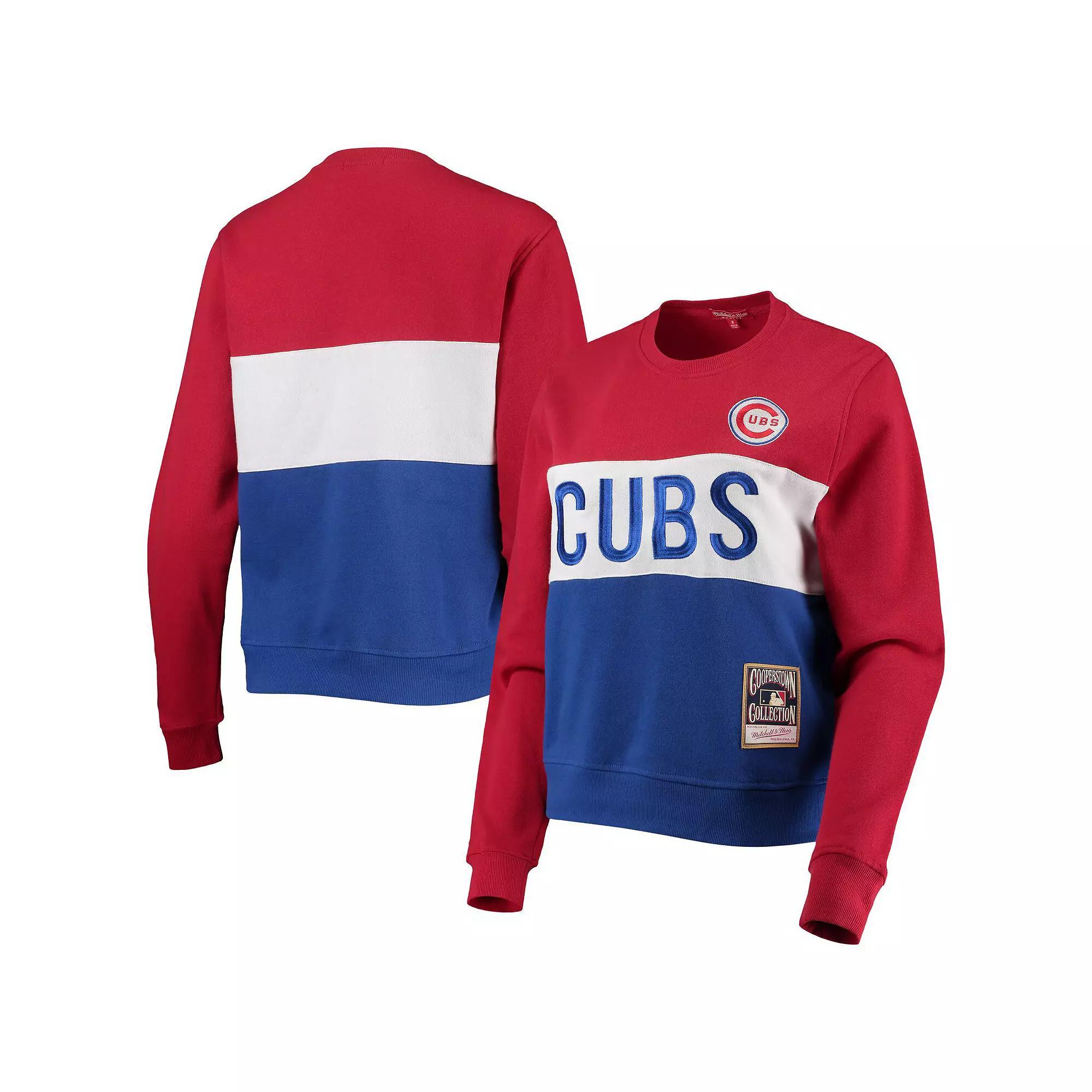 Women's Mitchell & Ness Royal Chicago Cubs Color Block 2.0 Pullover Sweatshirt, Size: XL, Blue Product Image