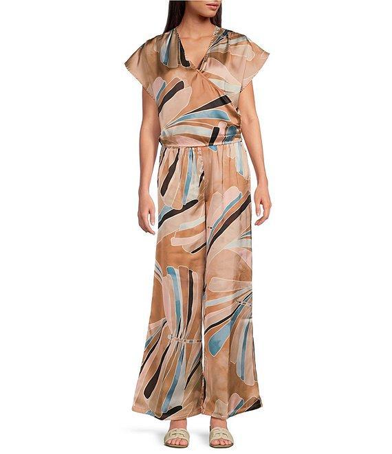 ELAN Coordinating Paisley Print Elastic Waistband Side Slit Pull-On Wide Leg Pants Product Image