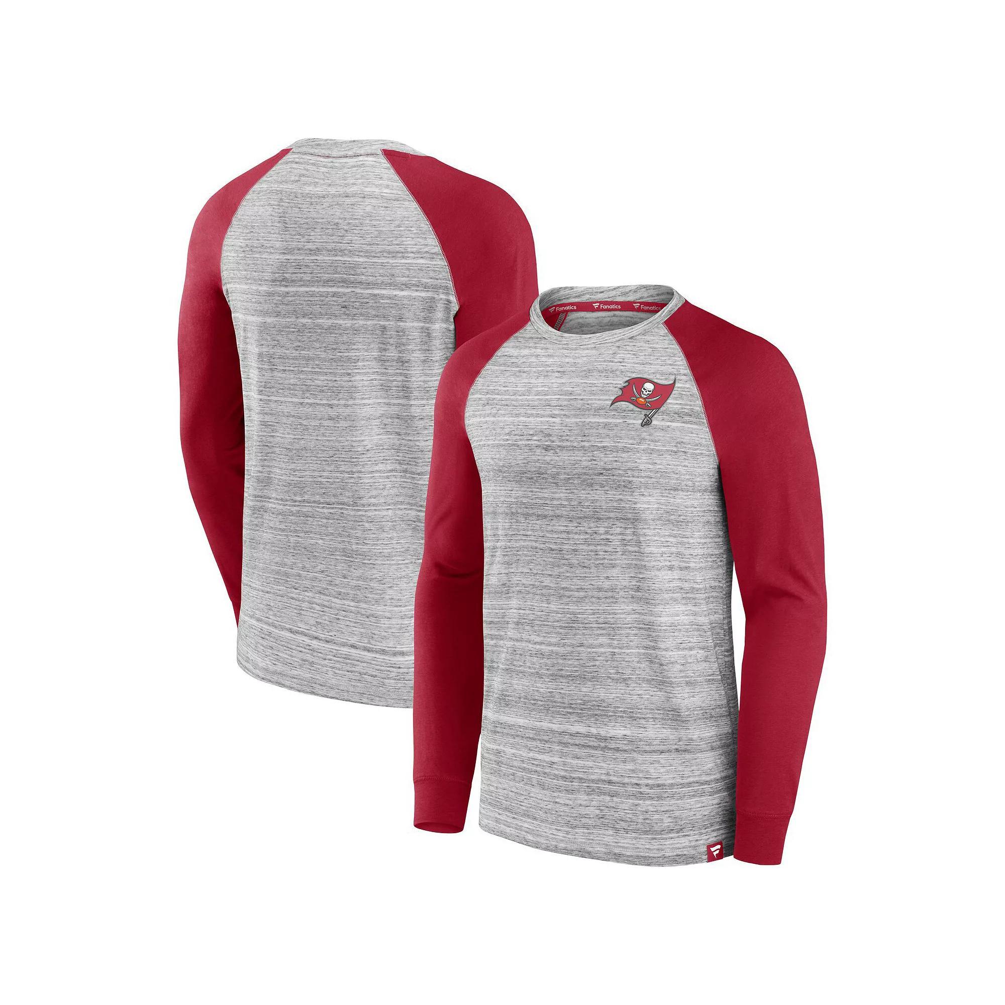 Mens Fanatics Heather Gray/Cardinal Tampa Bay Buccaneers Fair Shake Raglan Long Sleeve T-Shirt Product Image