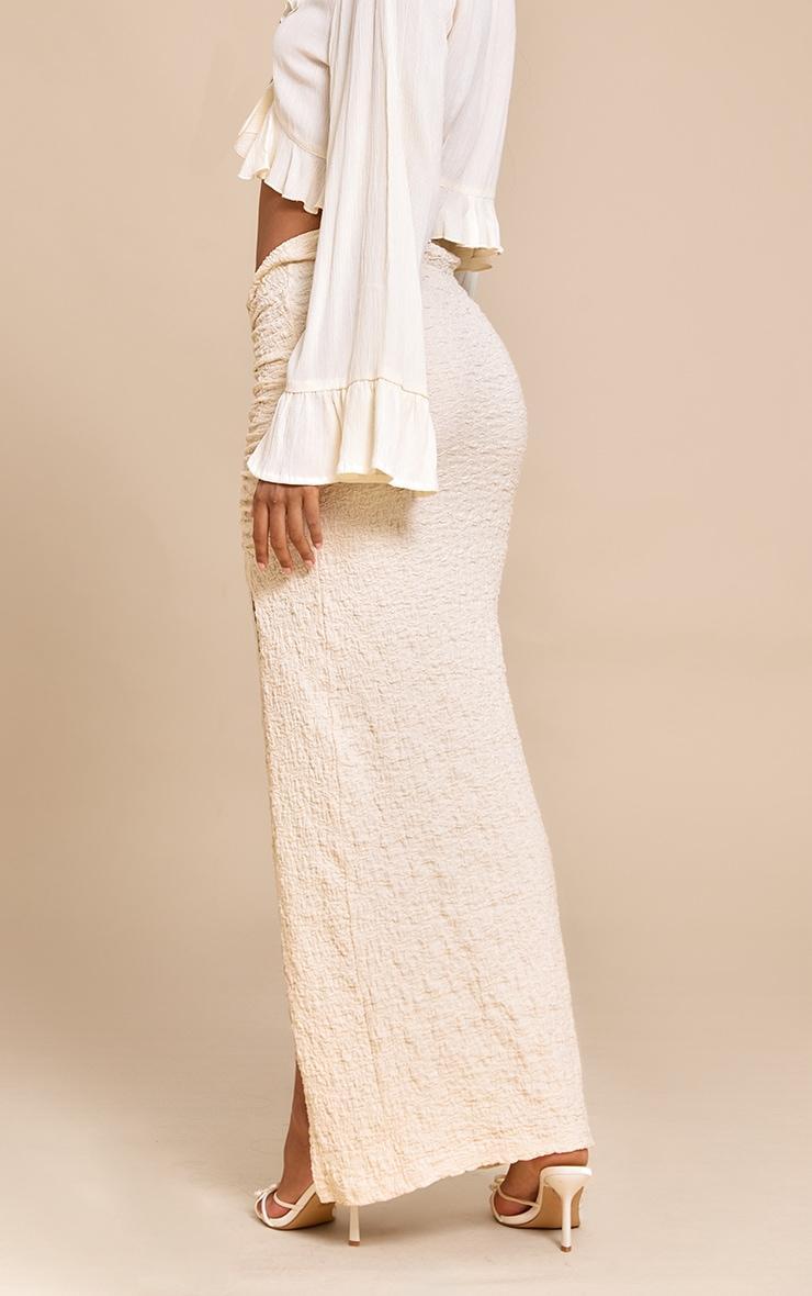 Cream Textured Jersey Ruched Side Maxi Skirt Product Image