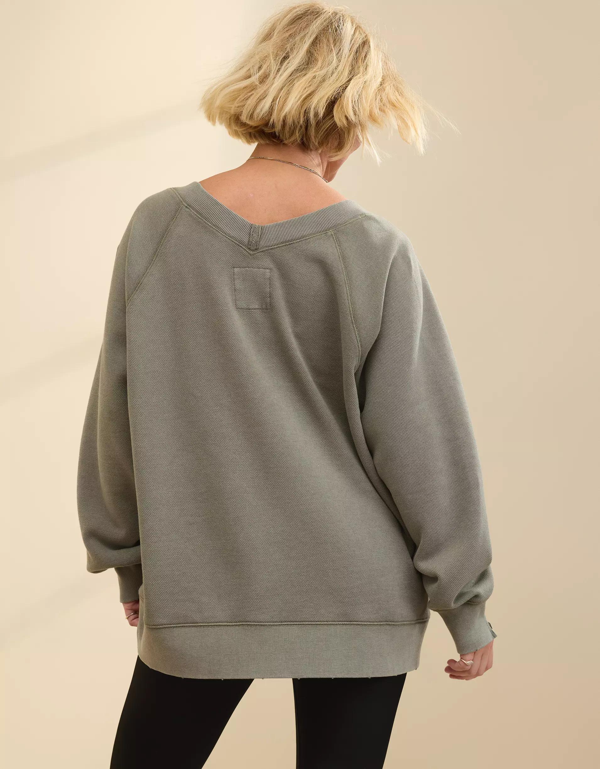Aerie Downtime Textured V-Neck Sweatshirt Product Image