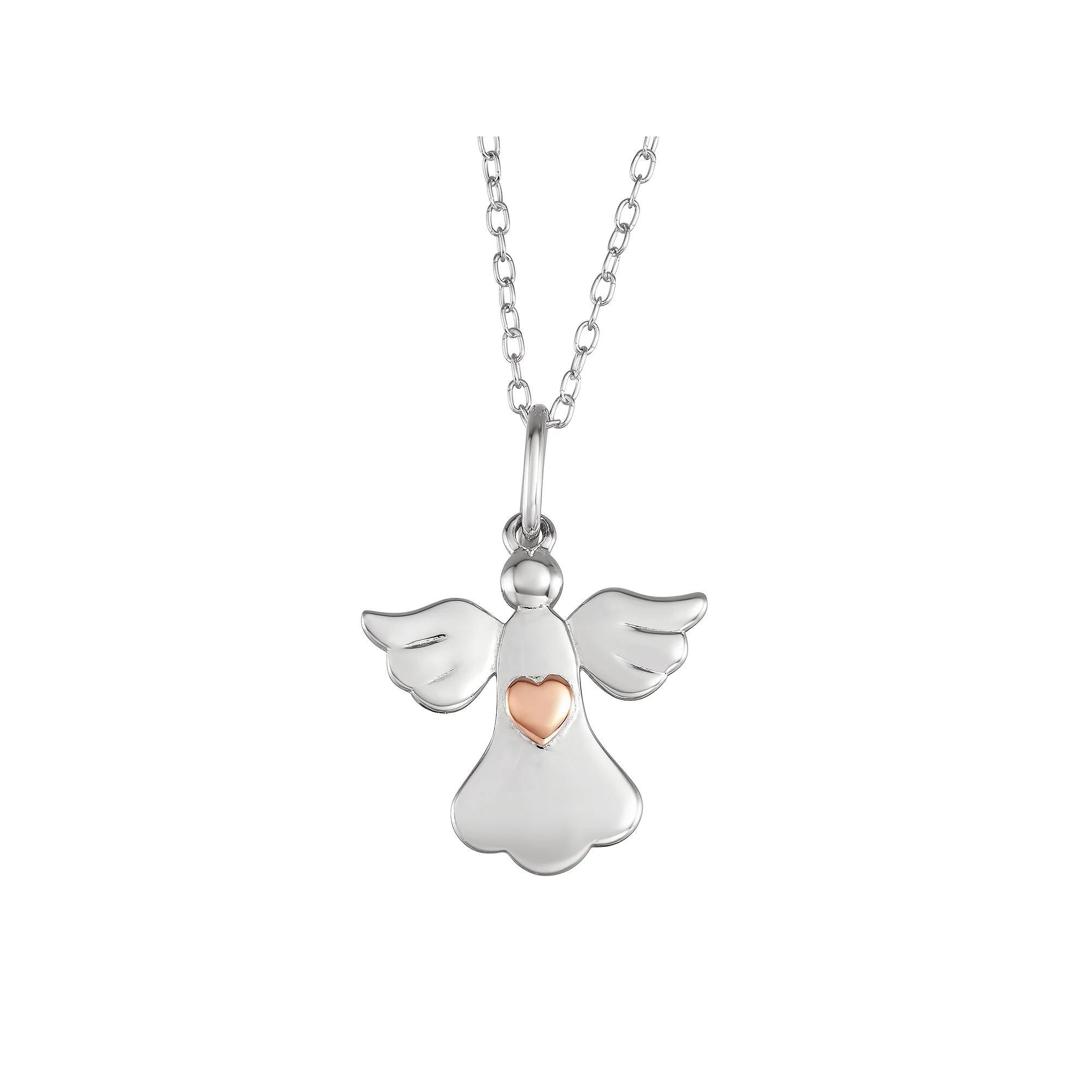 My Shield My Strength Sterling Silver Angel Pendant, Women's, Size: 18", Two Tone Product Image