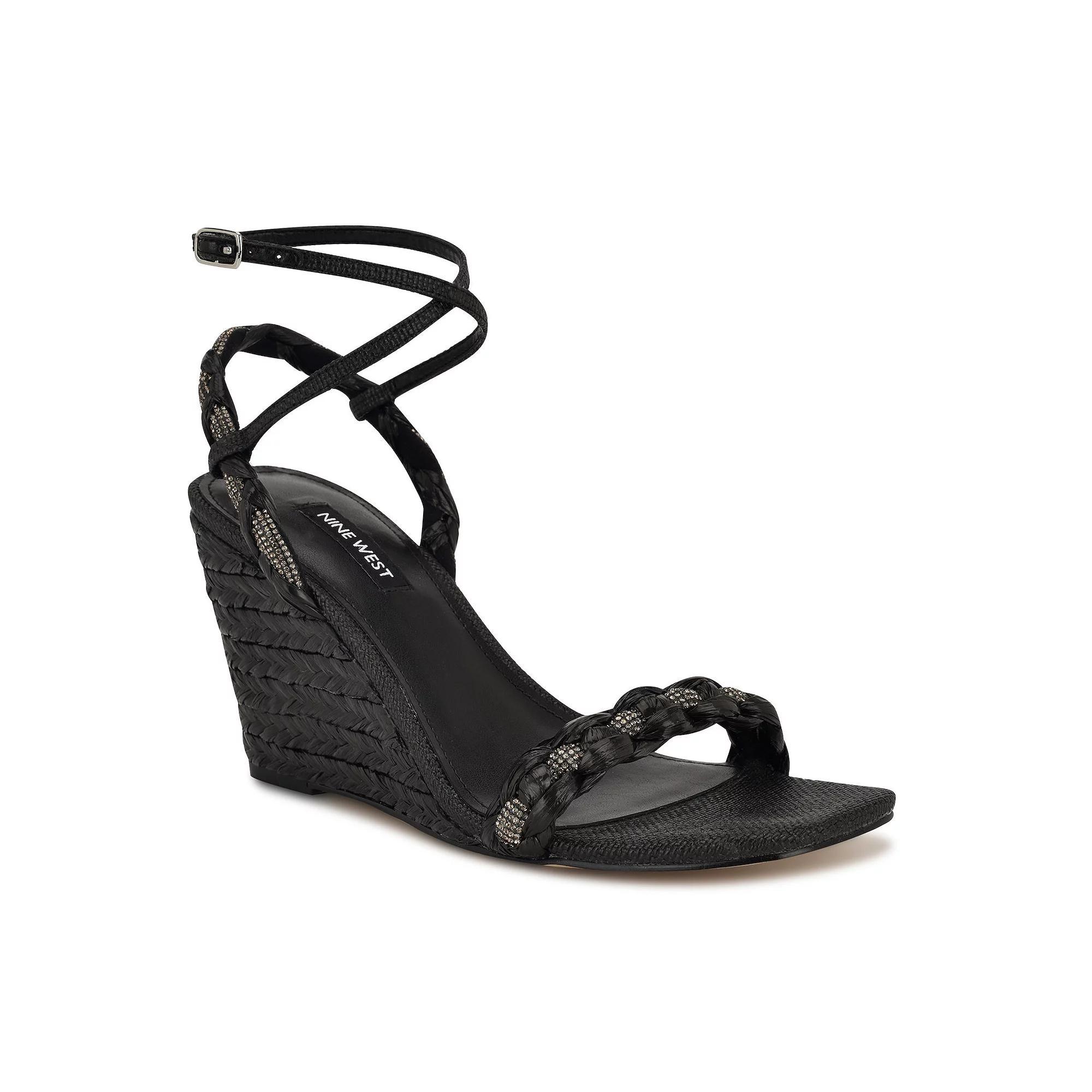 Nine West Nashy Women's Wedge Sandals, Size: 11, Black Product Image