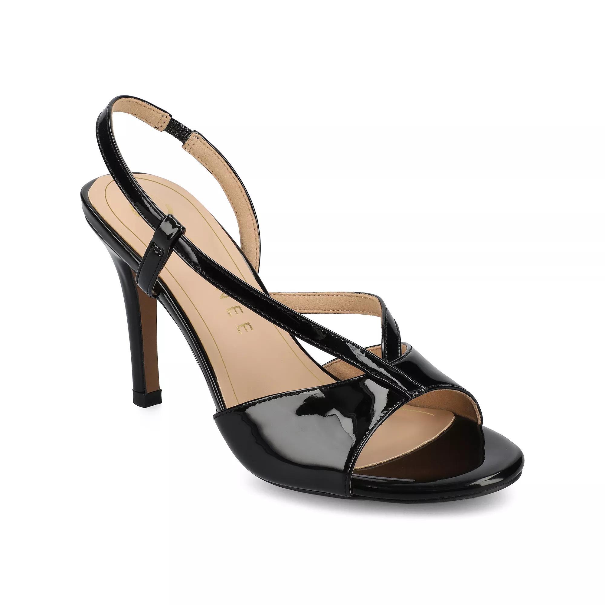 Journee Varra Women's Crossover Strap Stiletto Heeled Dress Sandals, Size: 7 Wide, Patent Black Product Image