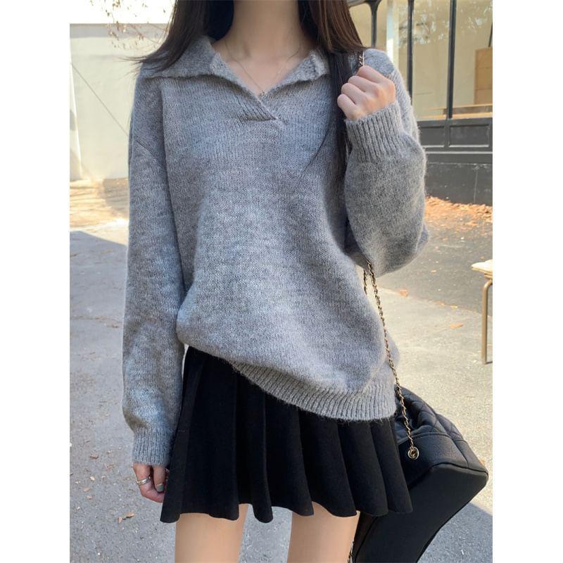 Long-Sleeve Plain Knit Top Product Image