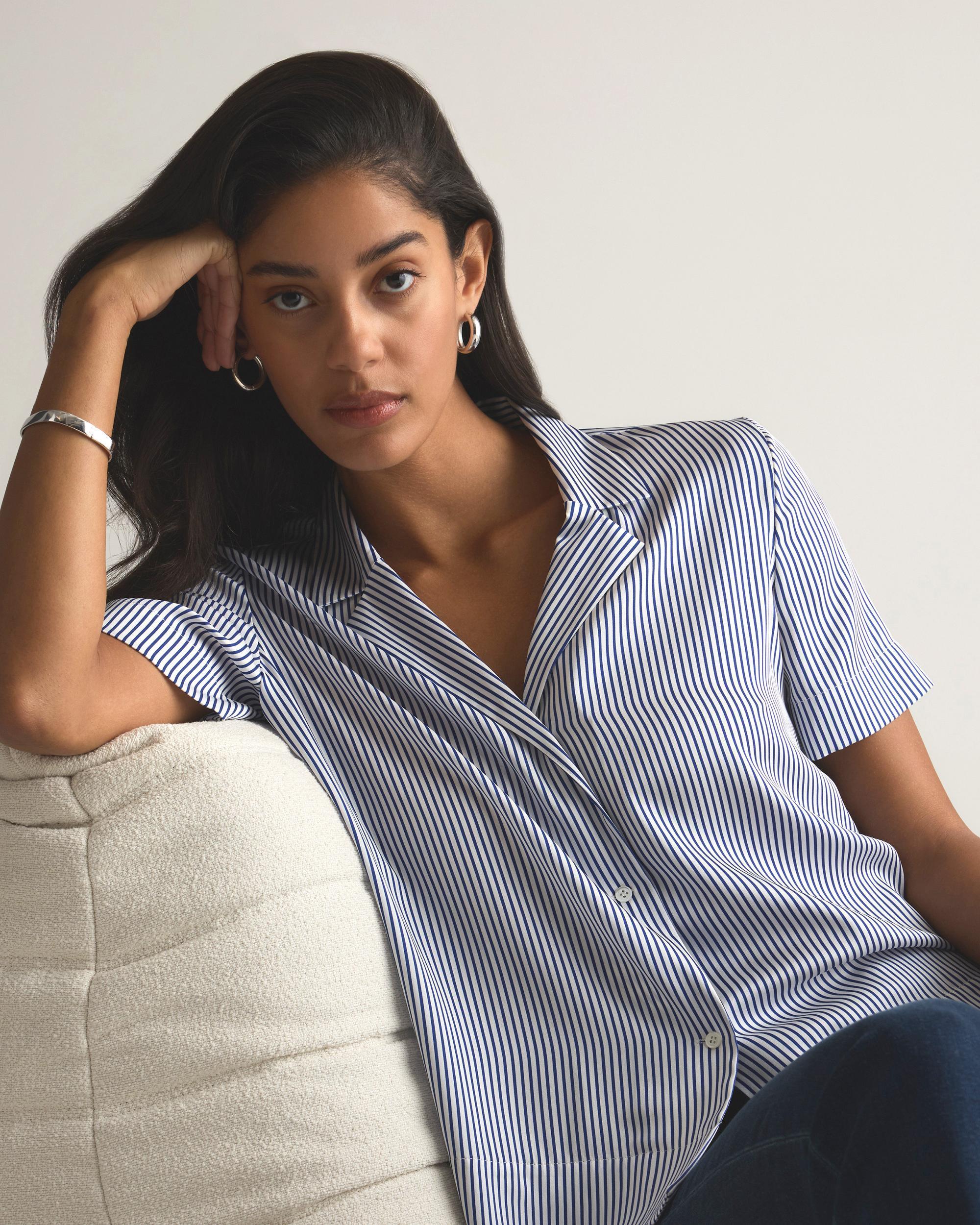 Quince | Women's Washable Stretch Silk Short Sleeve Notch Collar Blouse Size XS, Mulberry Silk Product Image