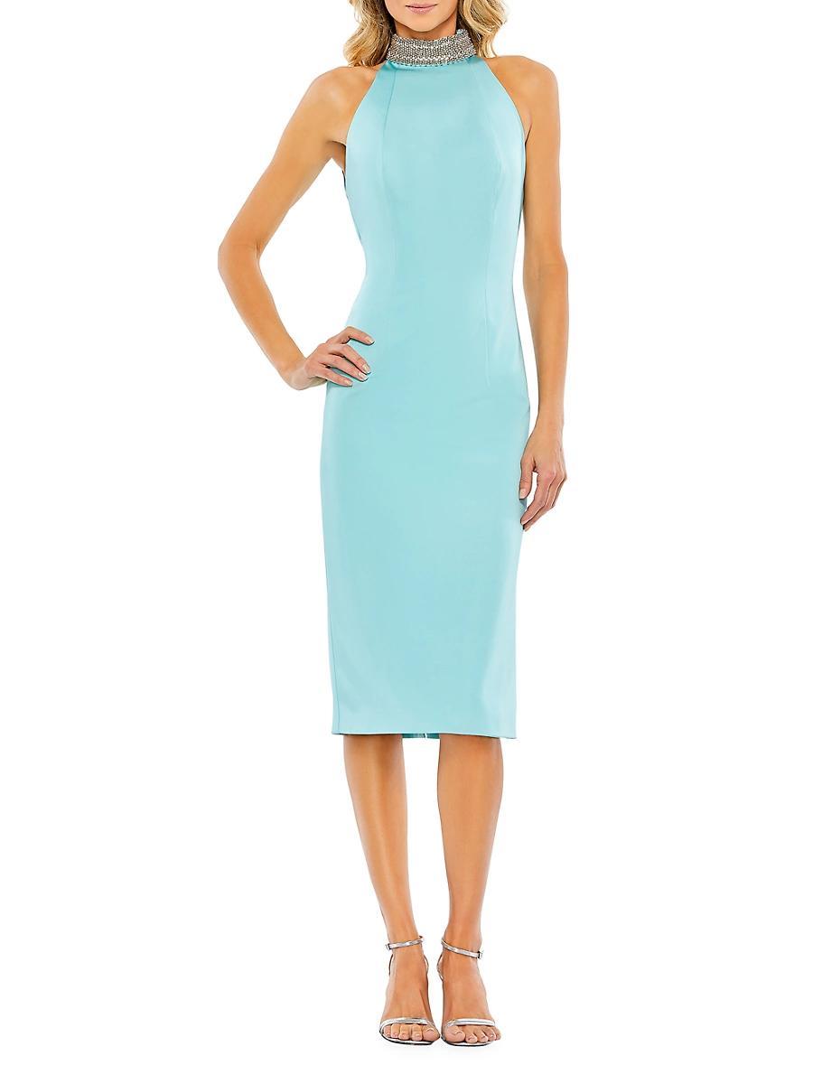 Mac Duggal Beaded Halter Neck Sleeveless Open Back Detail Sheath Dress Product Image