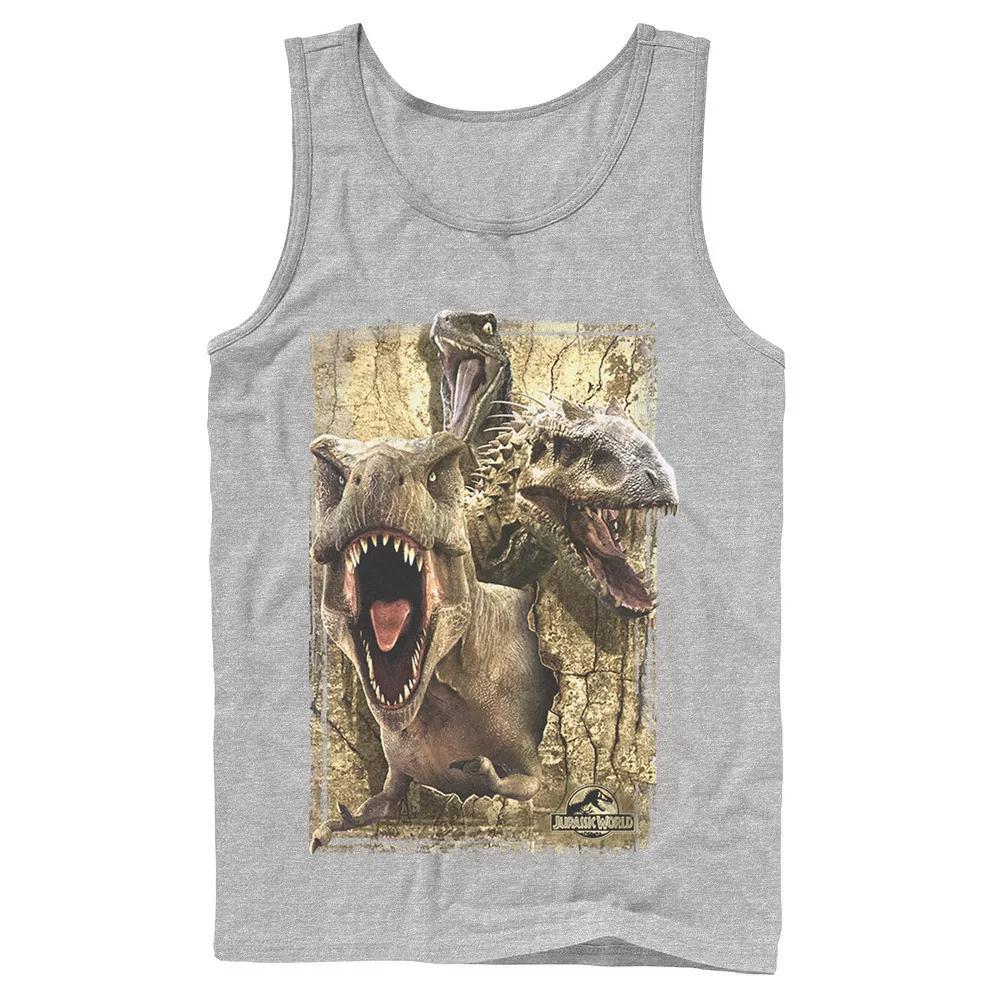 Men's Jurassic World T-Rex Indominus Rex & Raptor Tank Top, Size: Large, Athletic Grey Product Image