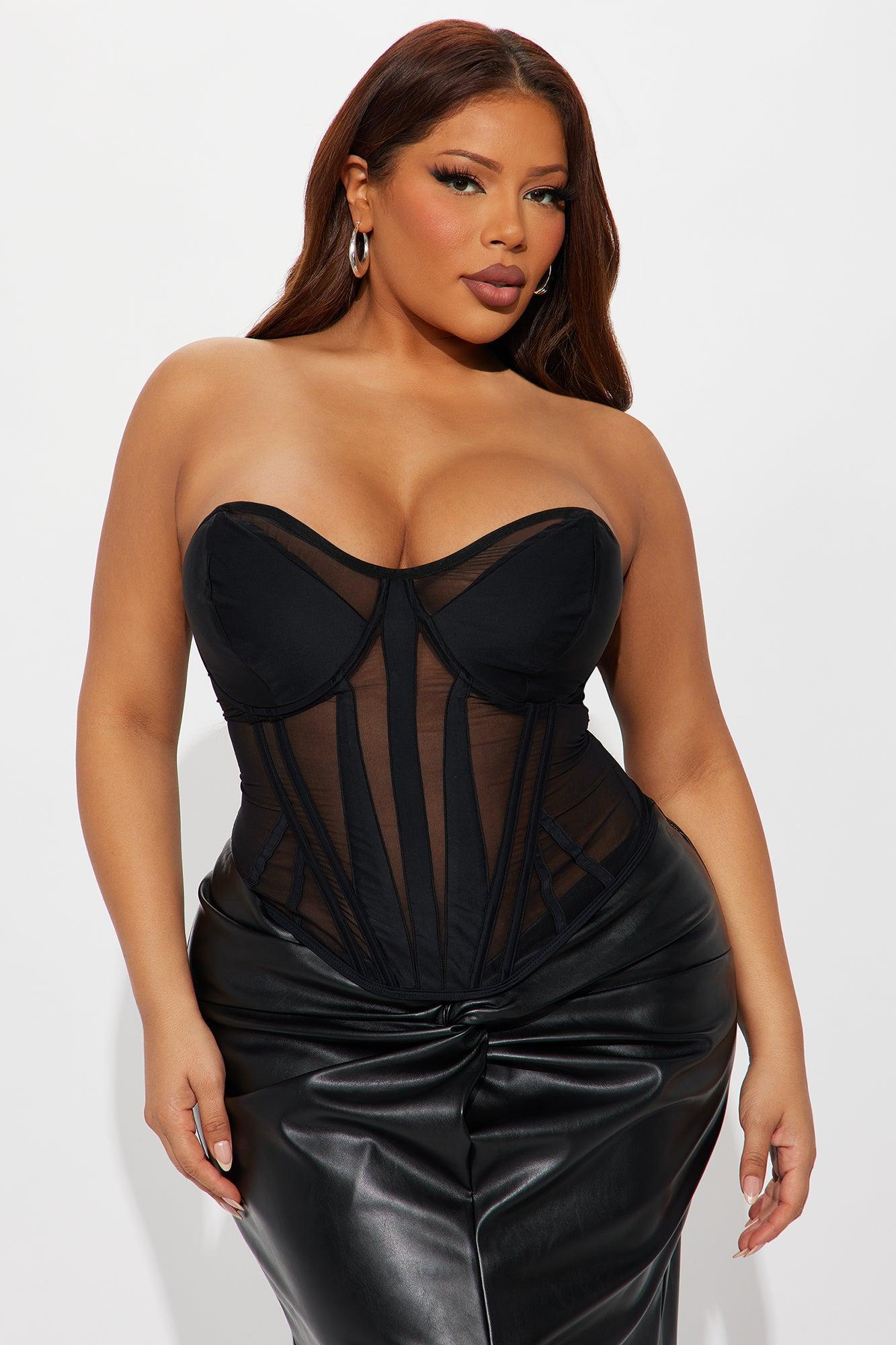 Zelia Mesh Corset Top - Black Product Image