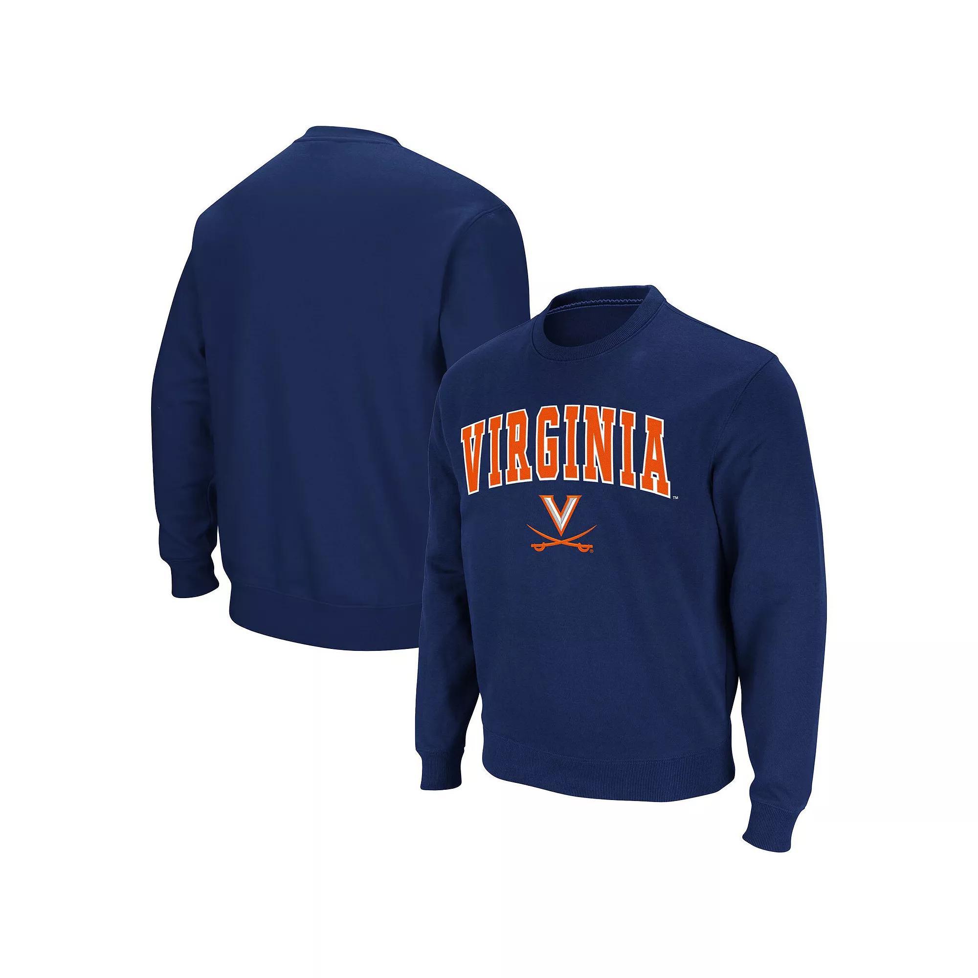 Men's Colosseum Navy Virginia Cavaliers Team Arch & Logo Tackle Twill Pullover Sweatshirt, Size: 2XL, Blue Product Image