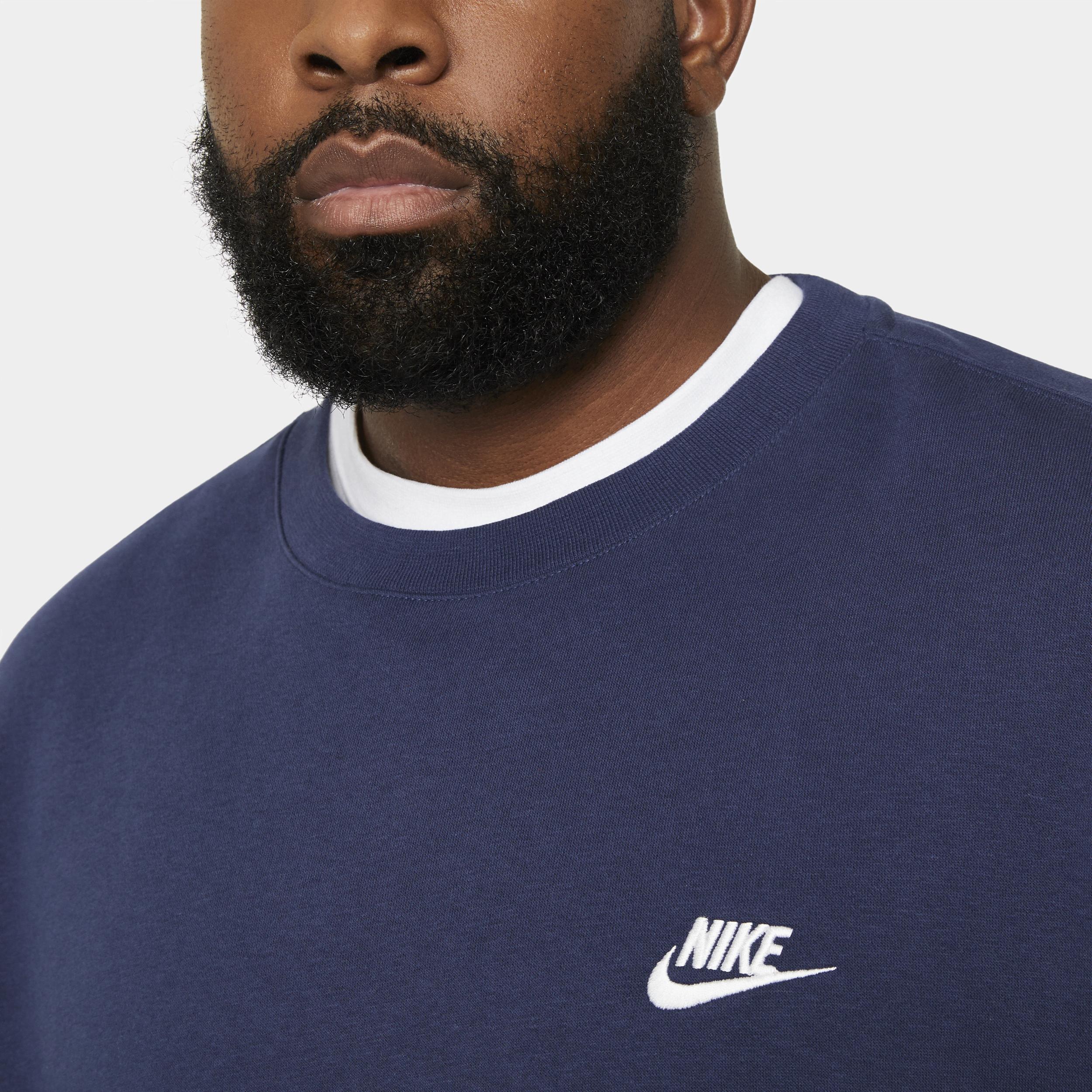 Men's Nike Club Fleece Crew, Size: XL, Black Navy White Product Image