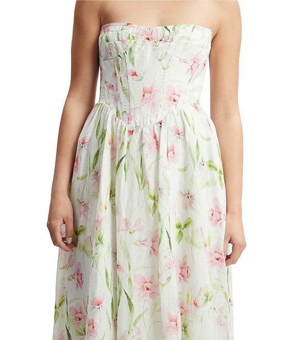 Bardot Lola Floral Print Strapless Neck Sleeveless Corset A-Line Midi Dress Product Image