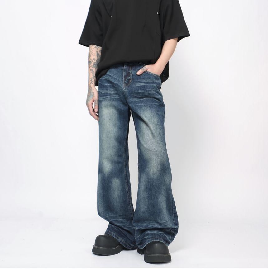 Mid Rise Washed Flared Jeans Product Image
