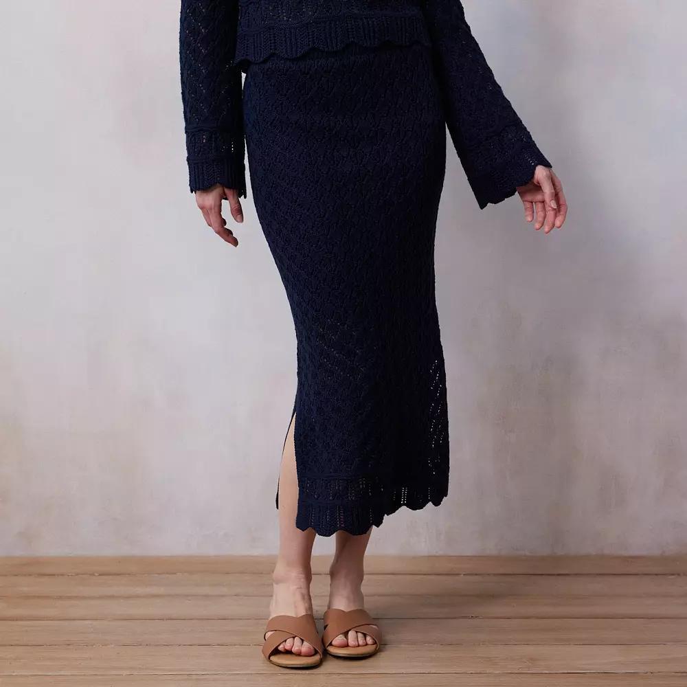 Women's LC Lauren Conrad Pointelle Midi Sweater Skirt, Size: XS, Mineral Blue Product Image