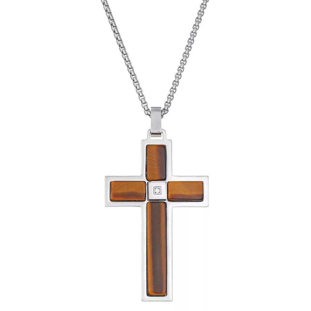 Men's LYNX Stainless Steel Cubic Zirconia Cross Pendant Necklace, Size: 24" Product Image