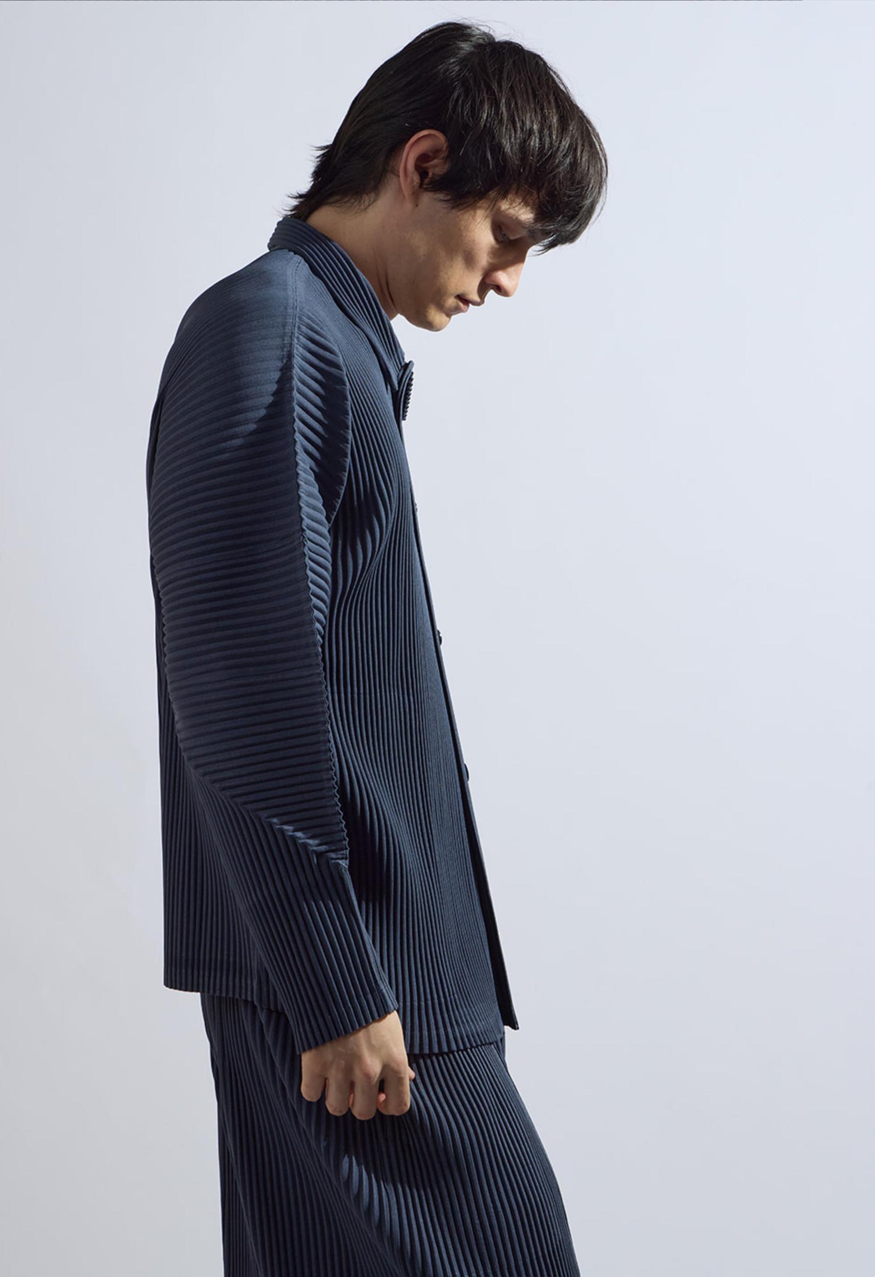 Pleated Long Sleeve in Navy Product Image