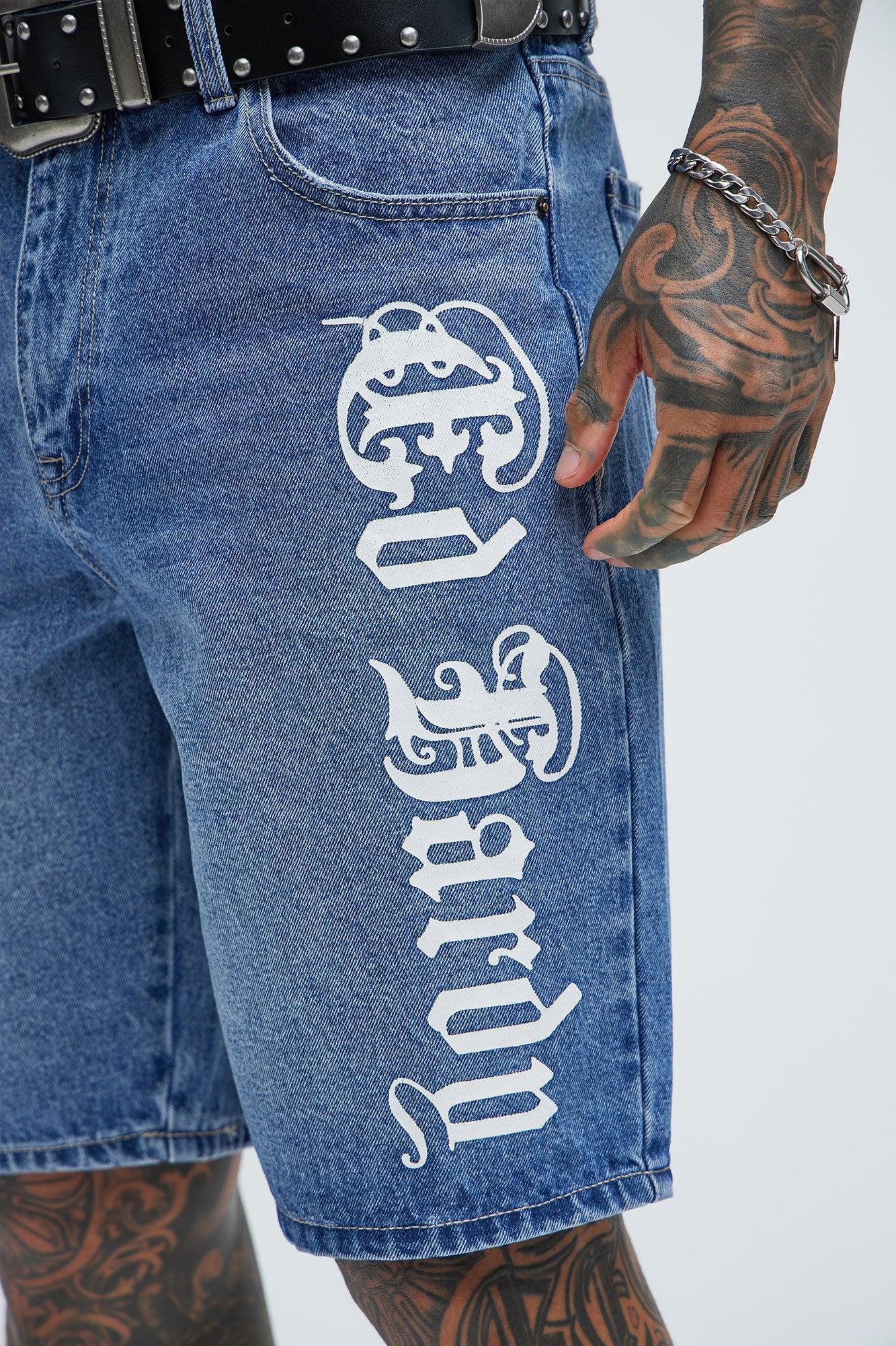 Ed Hardy Fire Cobra Denim Shorts - Medium Blue Wash Product Image