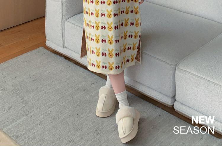 Sleeveless Crew Neck Rabbit Print Slit Knit Midi Overall Dress Product Image