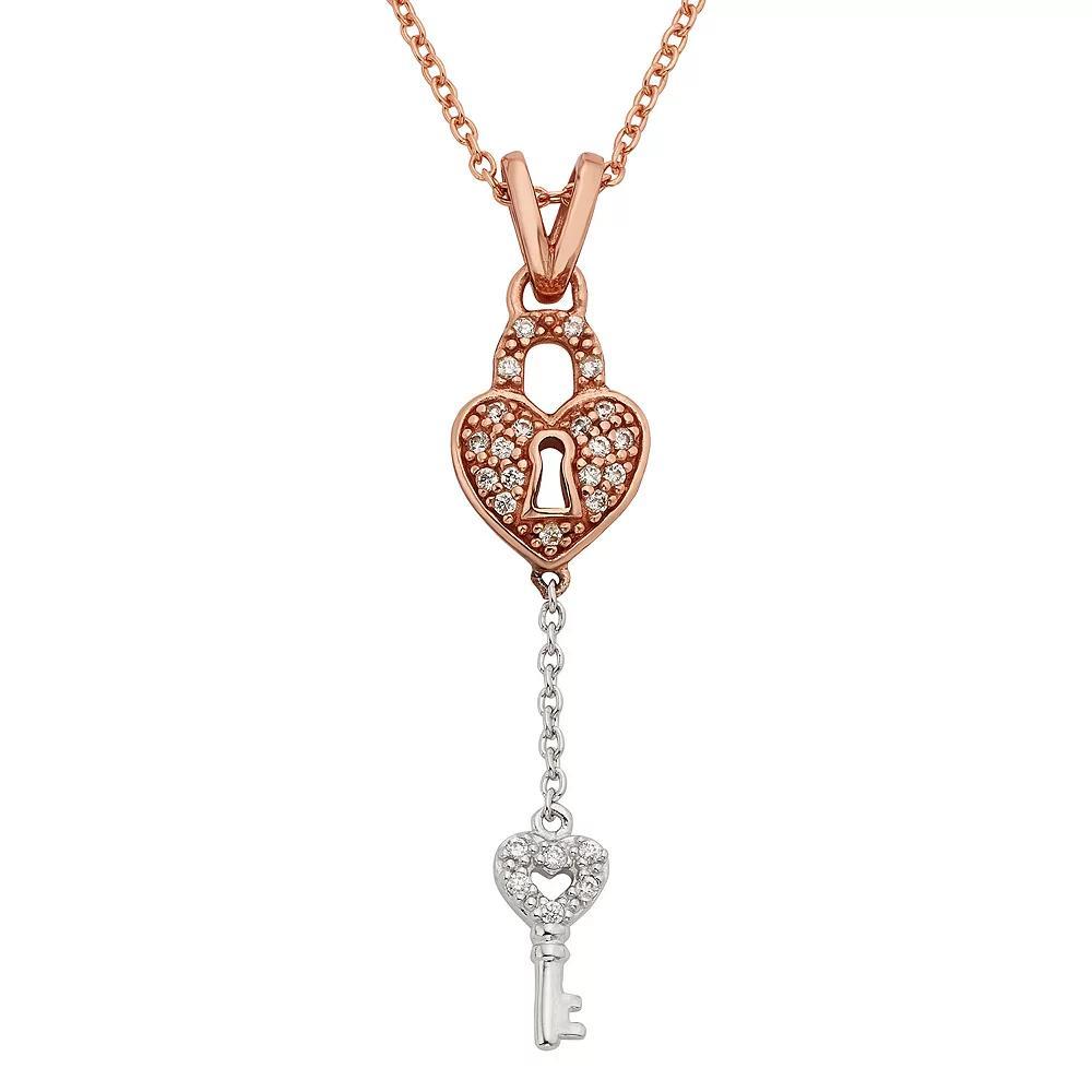 1/8 Carat T. W. Diamond Sterling Silver Two Tone Lock & Key Pendant, Women's, Size: 16", White Product Image