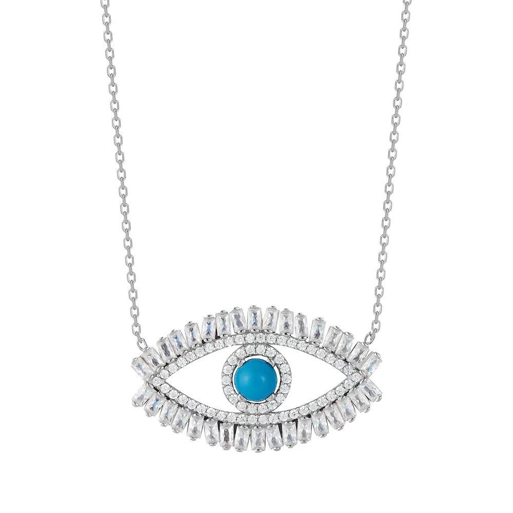 Sunkissed Sterling Cubic Zirconia Open Evil Eye Pendant Necklace, Womens, Silver Tone Product Image