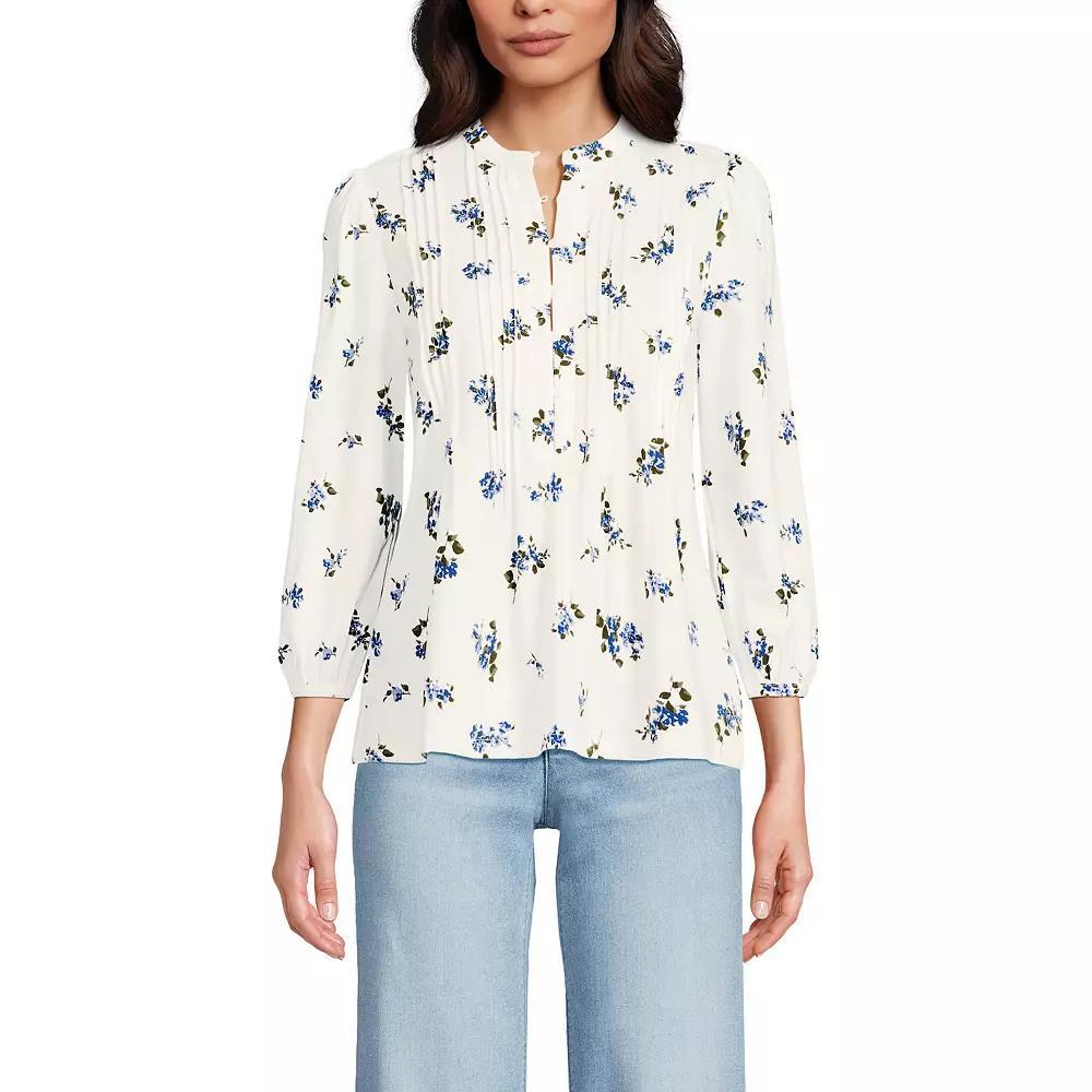 Women's Lands' End Lightweight Jersey Button Pintuck Top, Size: XL, Ivory Pink Blossoms Product Image