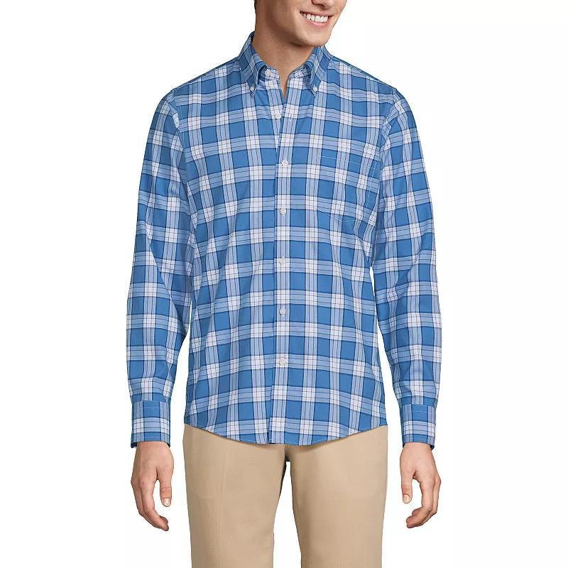 Big & Tall Lands' End Traditional-Fit No-Iron Twill Button-Down Shirt, Men's, Size: Large Tall, White Blue Plaid Product Image