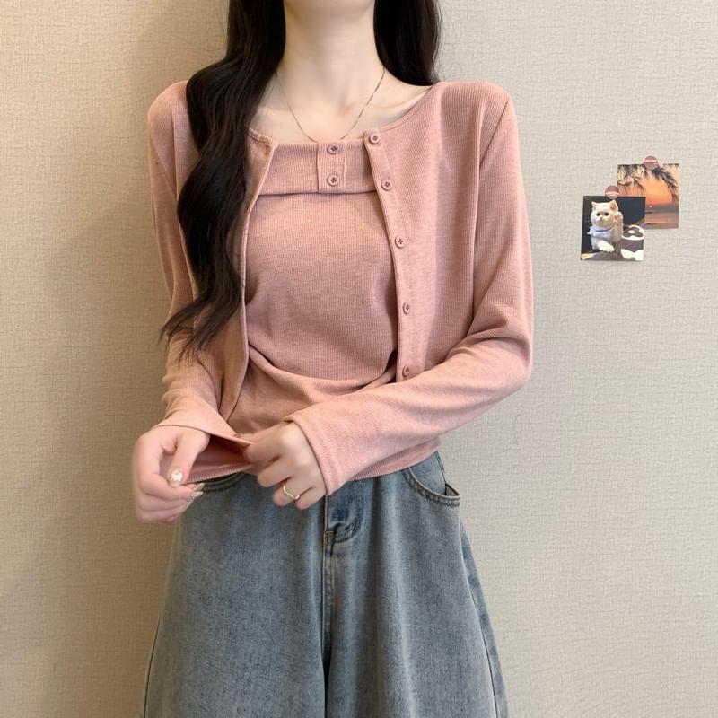 Set: Plain Crop Cardigan + Cami Top Product Image